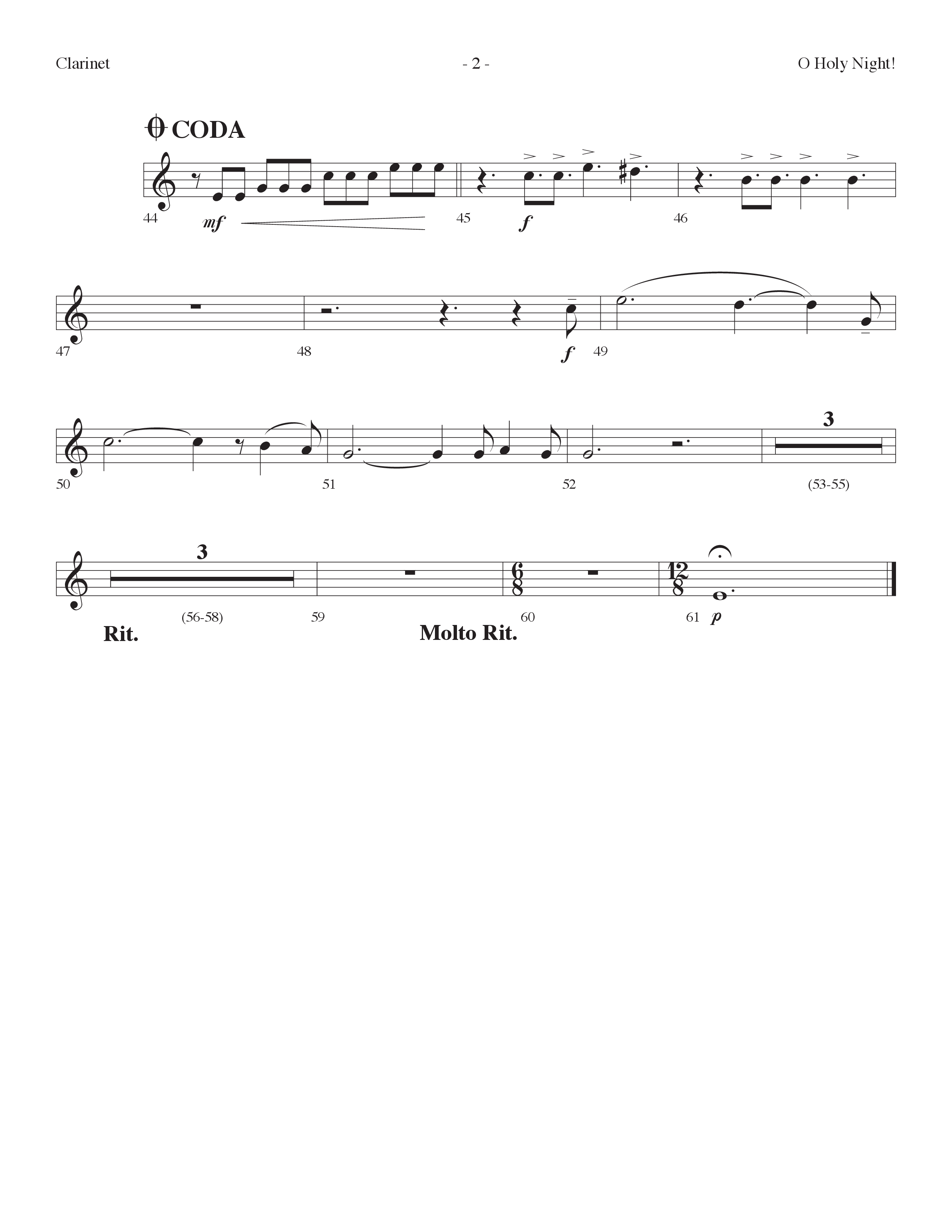 O Holy Night (Choral Anthem SATB) Clarinet (Lifeway Choral / Arr. Dennis Allen)