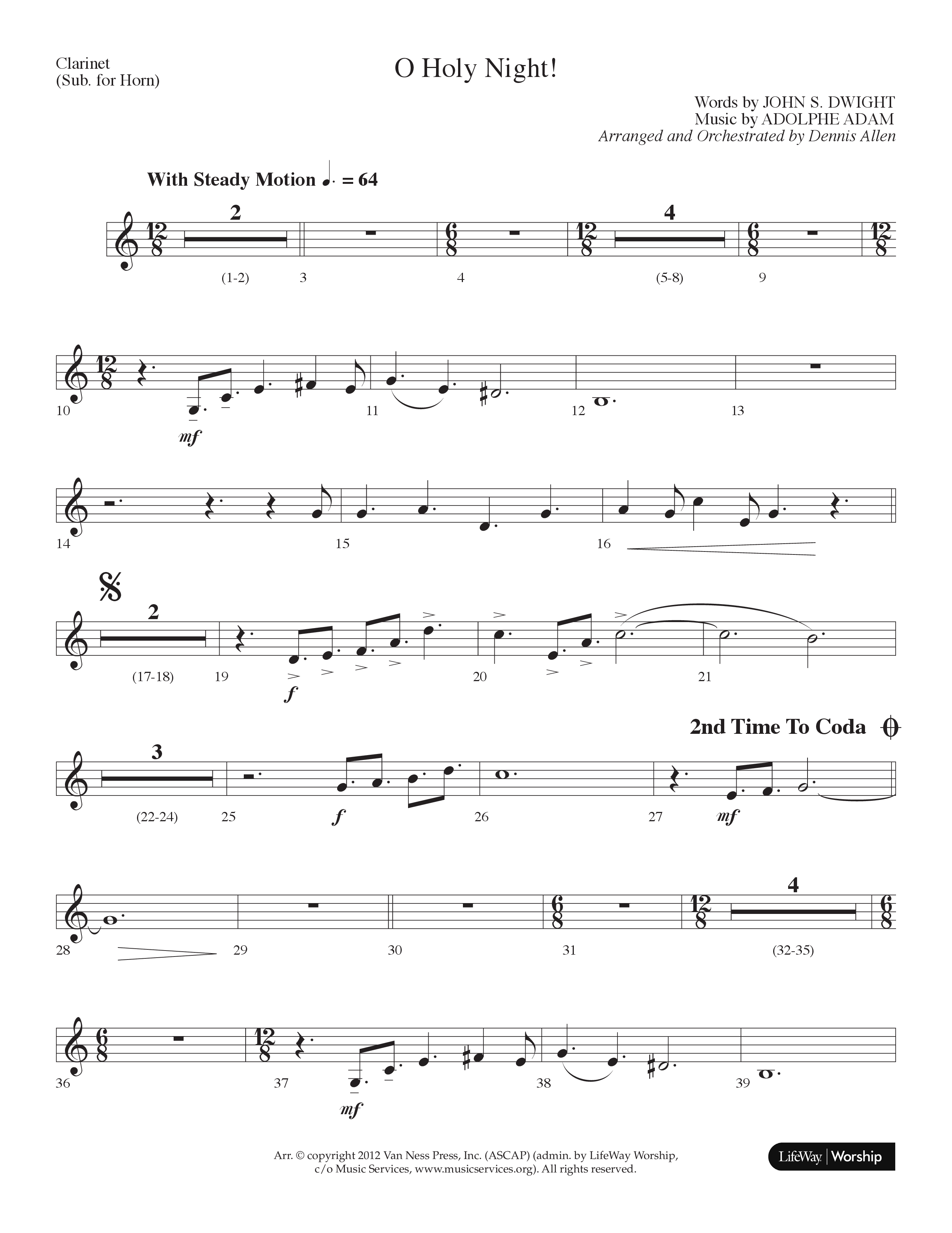O Holy Night (Choral Anthem SATB) Clarinet (Lifeway Choral / Arr. Dennis Allen)