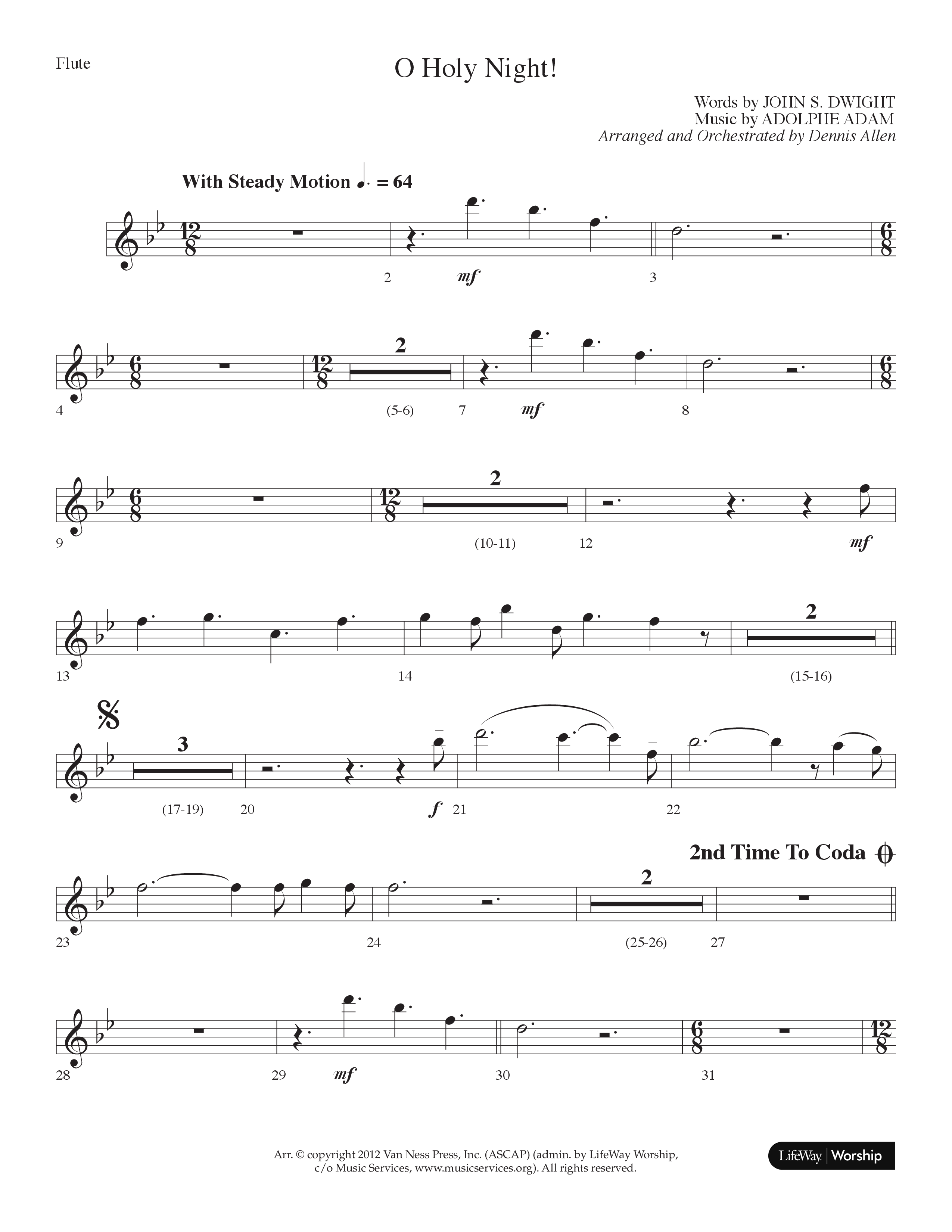 O Holy Night (Choral Anthem SATB) Flute (Lifeway Choral / Arr. Dennis Allen)