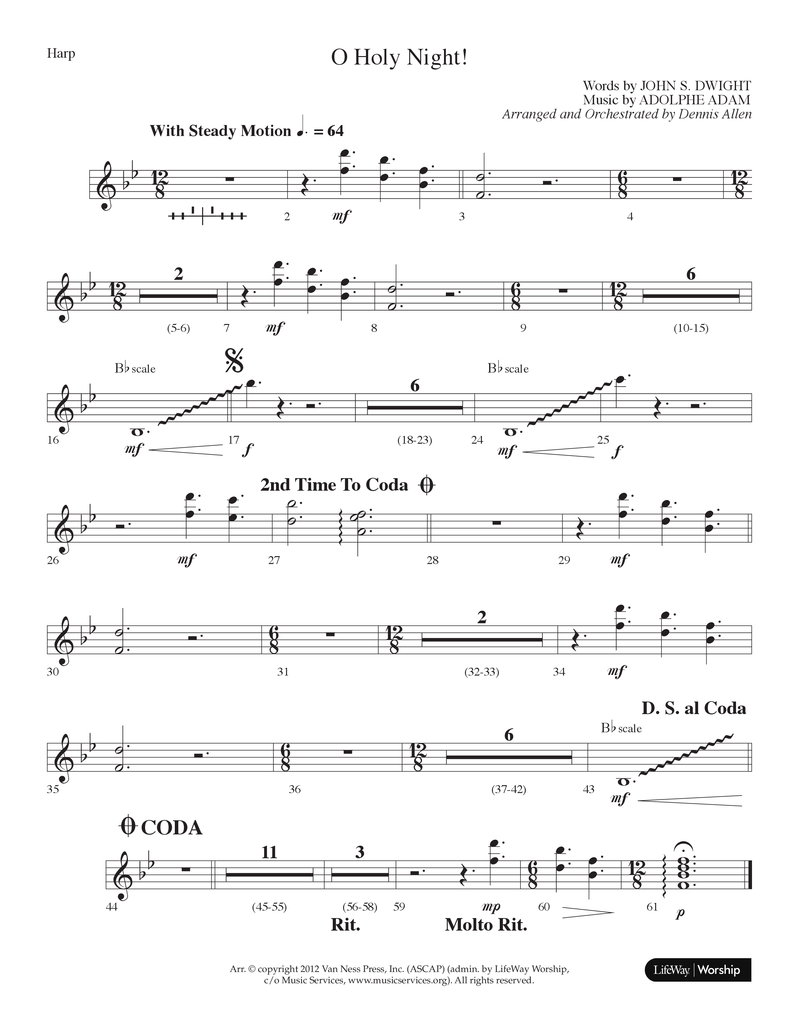 O Holy Night (Choral Anthem SATB) Harp (Lifeway Choral / Arr. Dennis Allen)