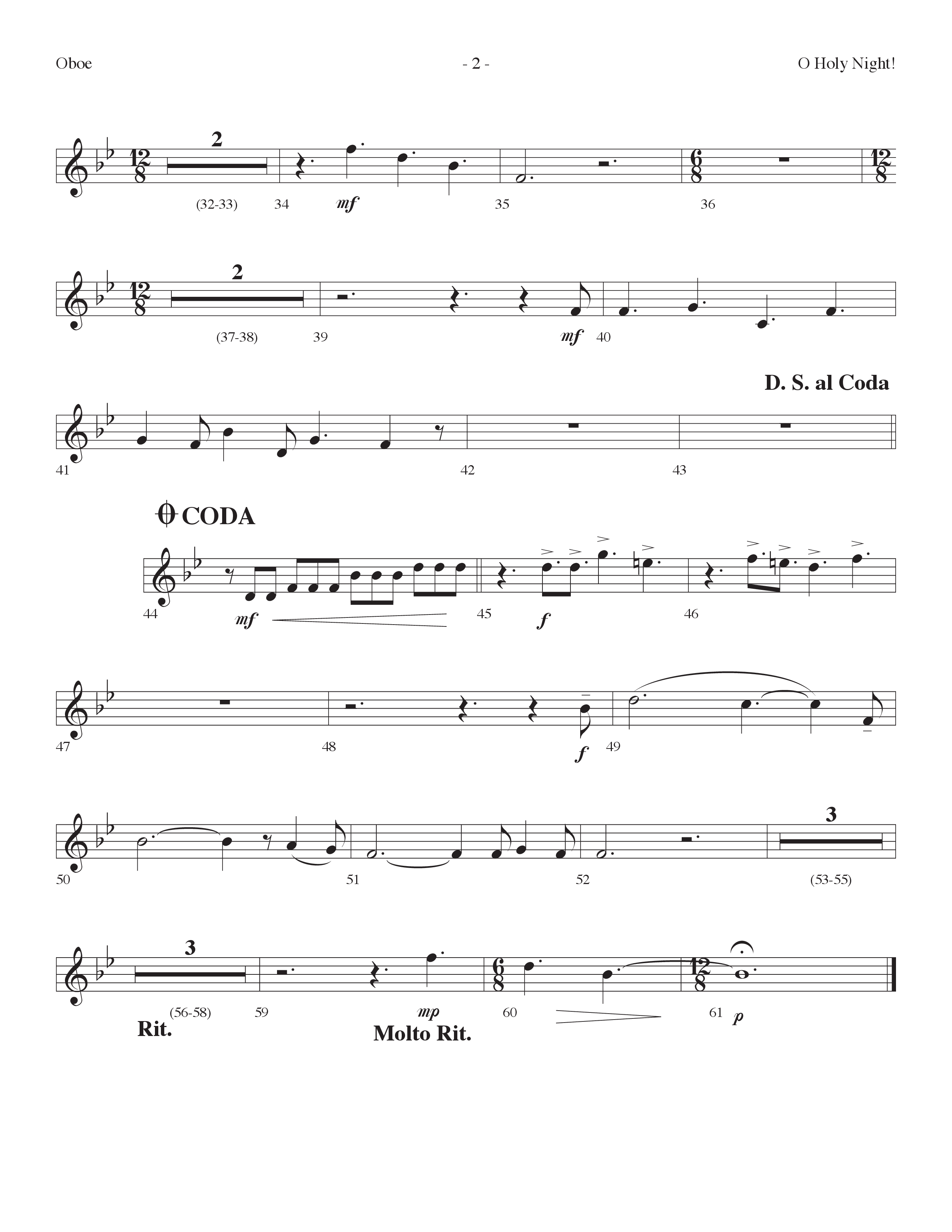 O Holy Night (Choral Anthem SATB) Oboe (Lifeway Choral / Arr. Dennis Allen)