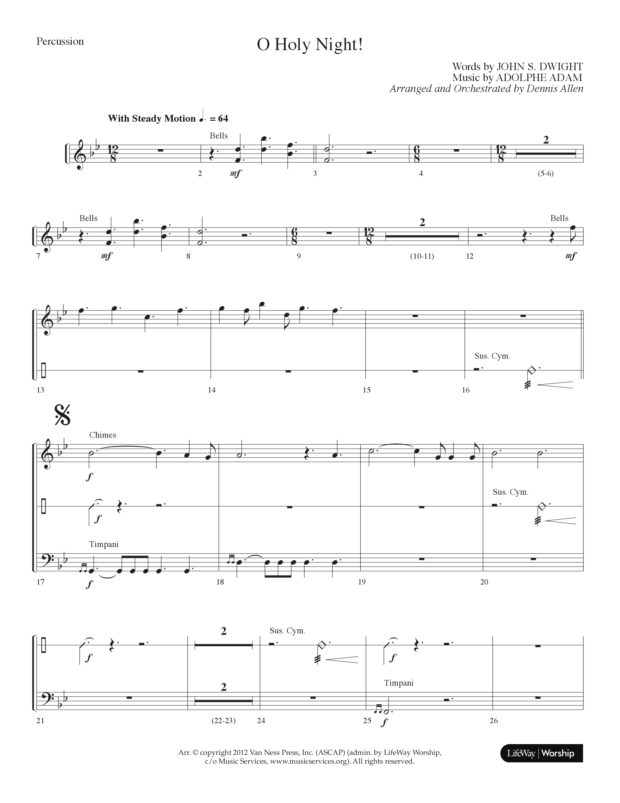 O Holy Night (Choral Anthem SATB) Percussion (Lifeway Choral / Arr. Dennis Allen)