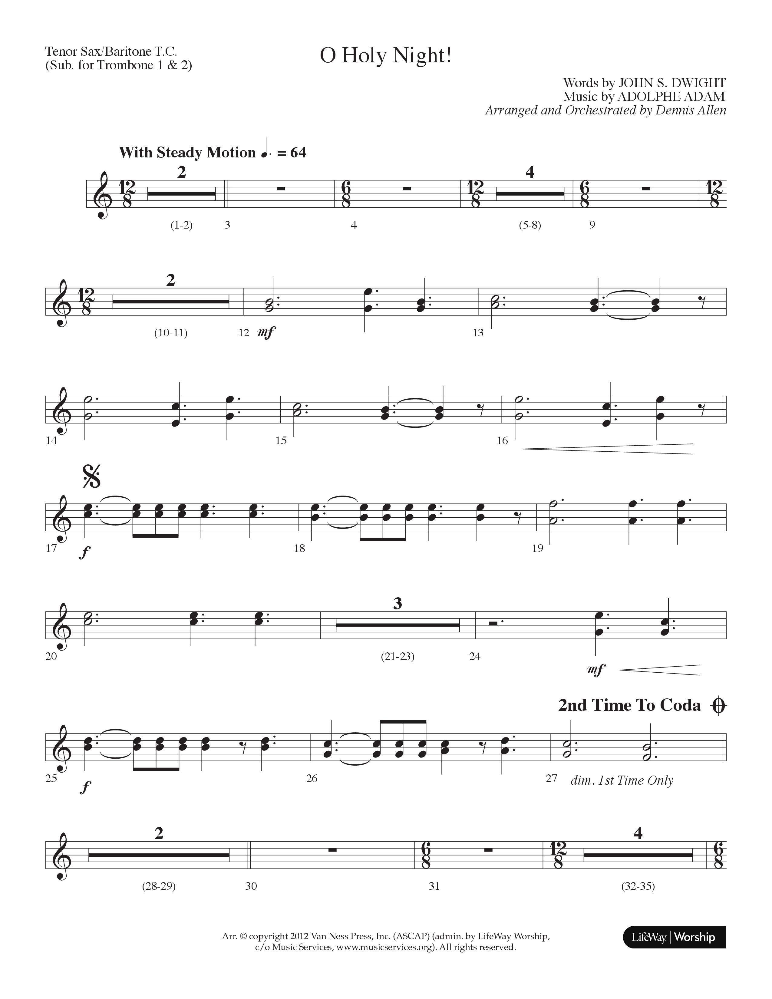 O Holy Night (Choral Anthem SATB) Tenor Sax/Baritone T.C. (Lifeway Choral / Arr. Dennis Allen)