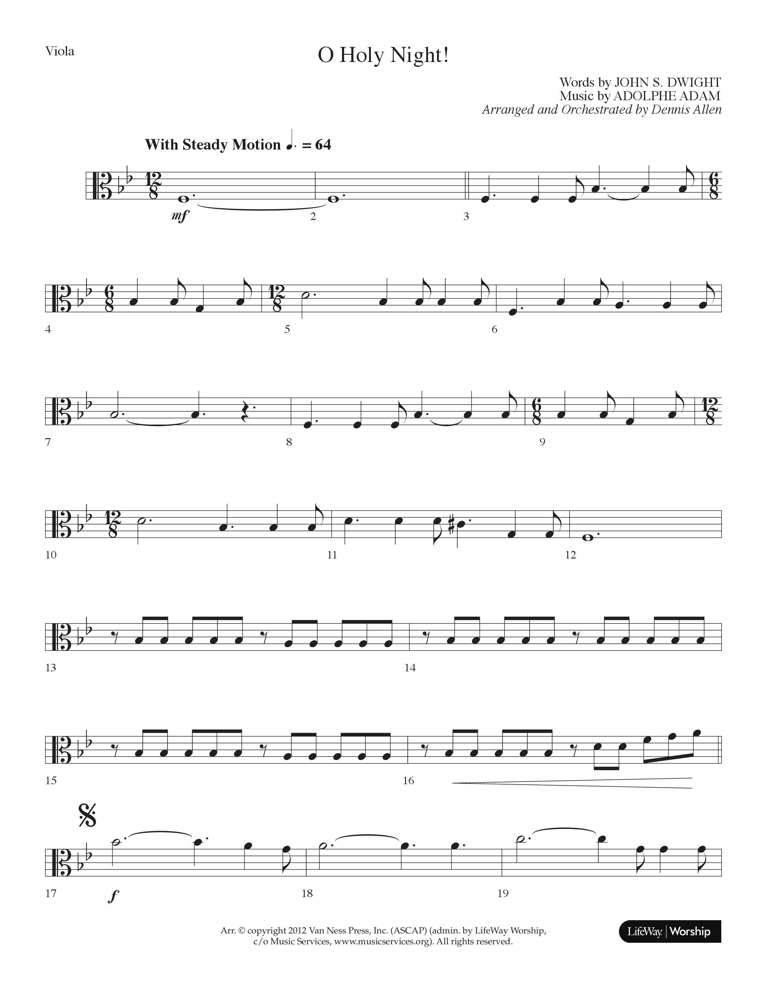 O Holy Night (Choral Anthem SATB) Viola (Lifeway Choral / Arr. Dennis Allen)