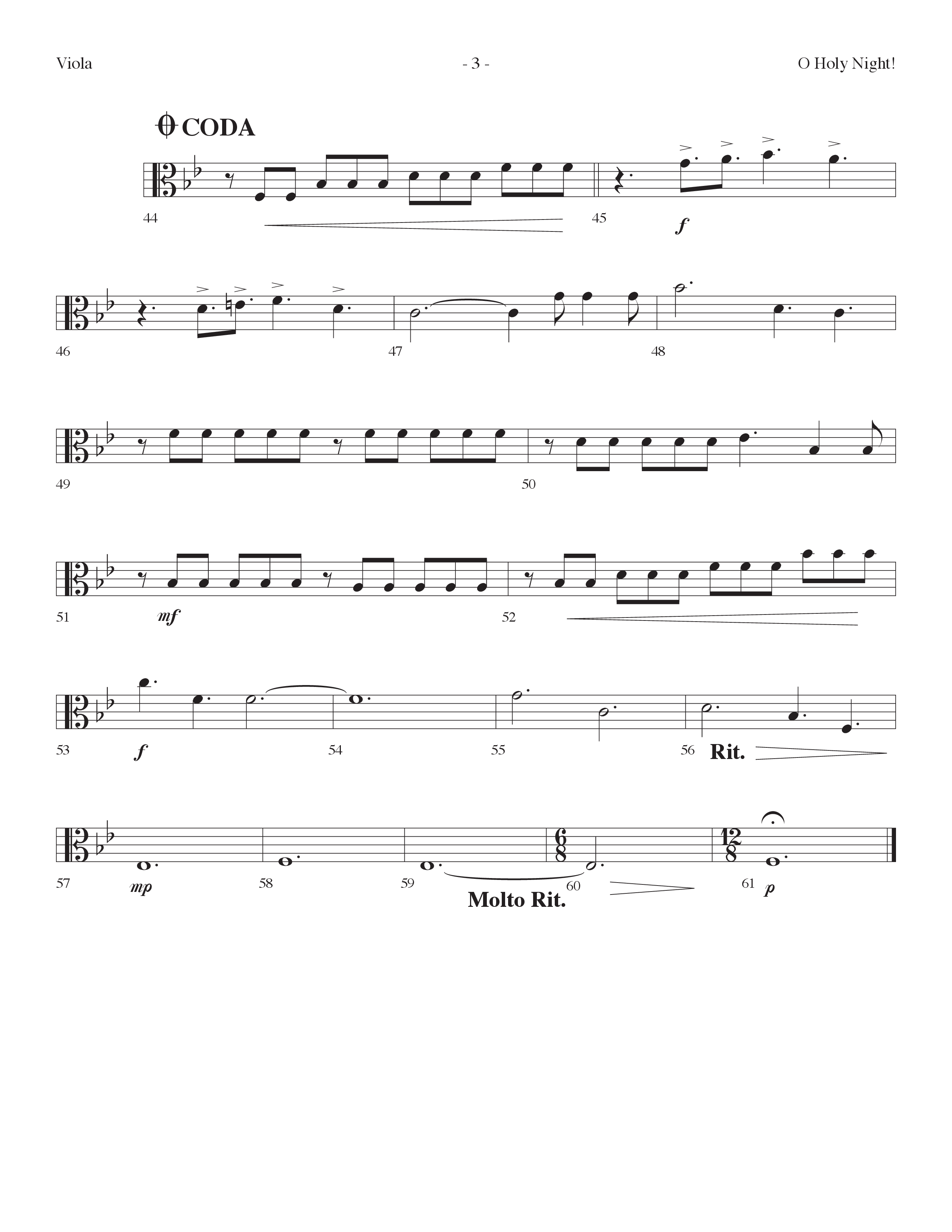 O Holy Night (Choral Anthem SATB) Viola (Lifeway Choral / Arr. Dennis Allen)