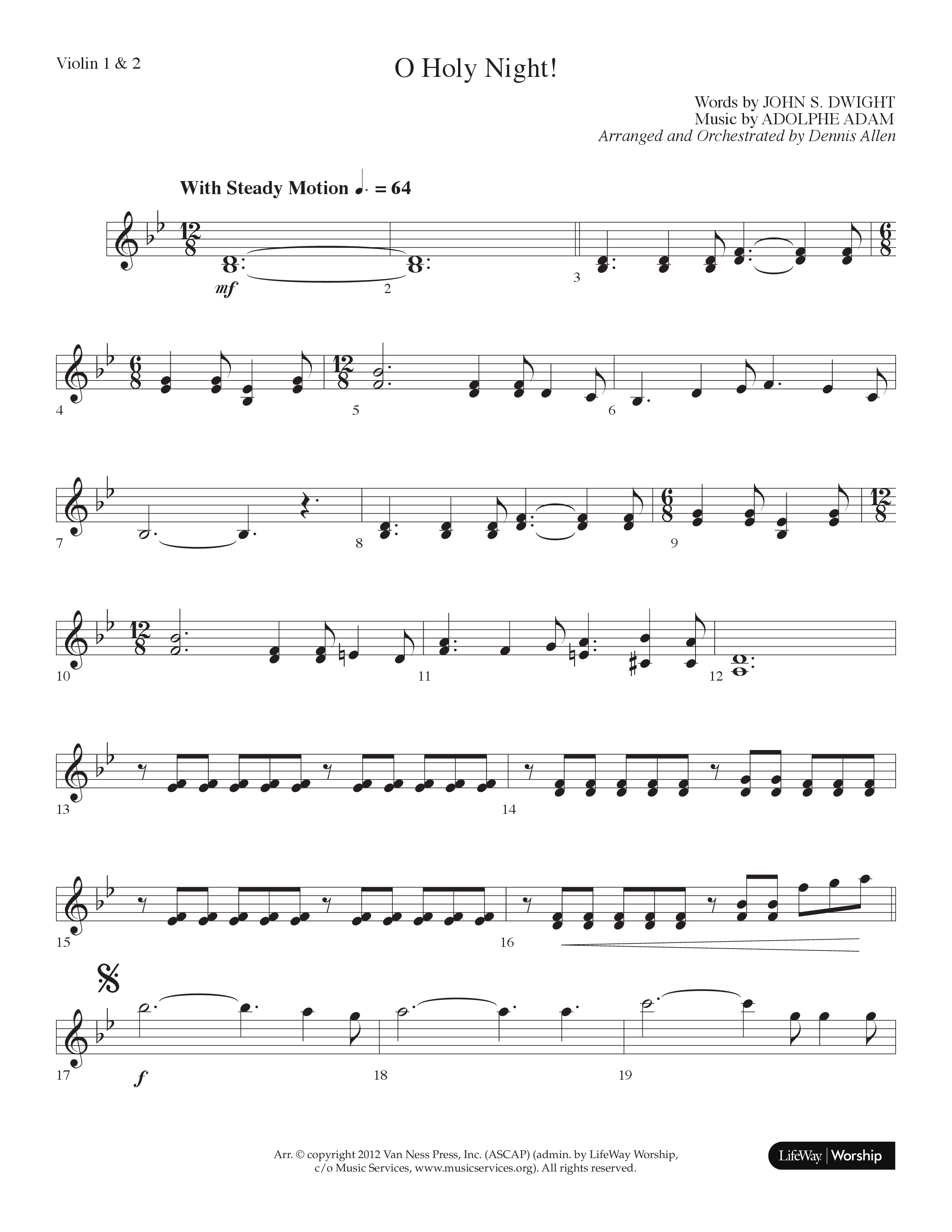 O Holy Night (Choral Anthem SATB) Violin 1/2 (Lifeway Choral / Arr. Dennis Allen)