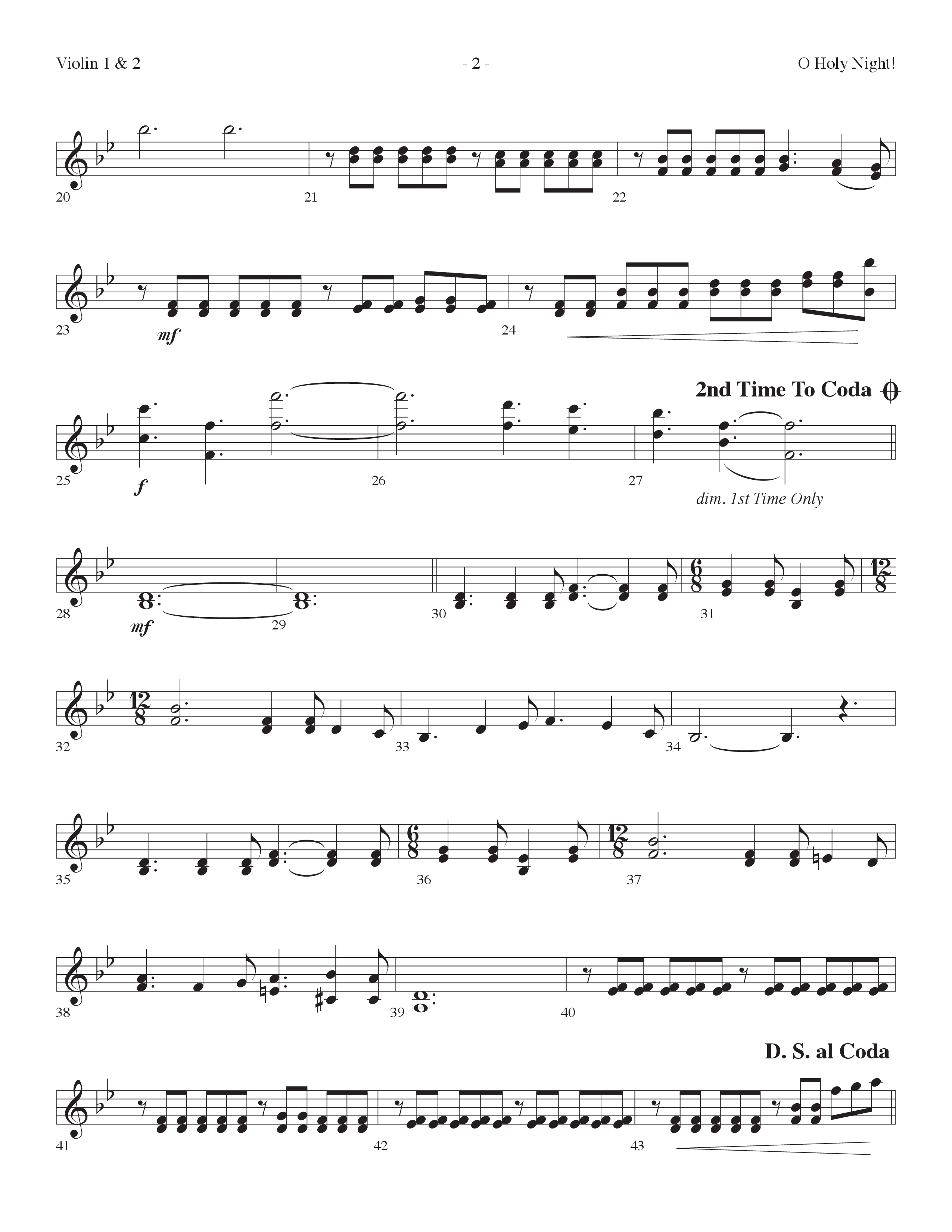 O Holy Night (Choral Anthem SATB) Violin 1/2 (Lifeway Choral / Arr. Dennis Allen)