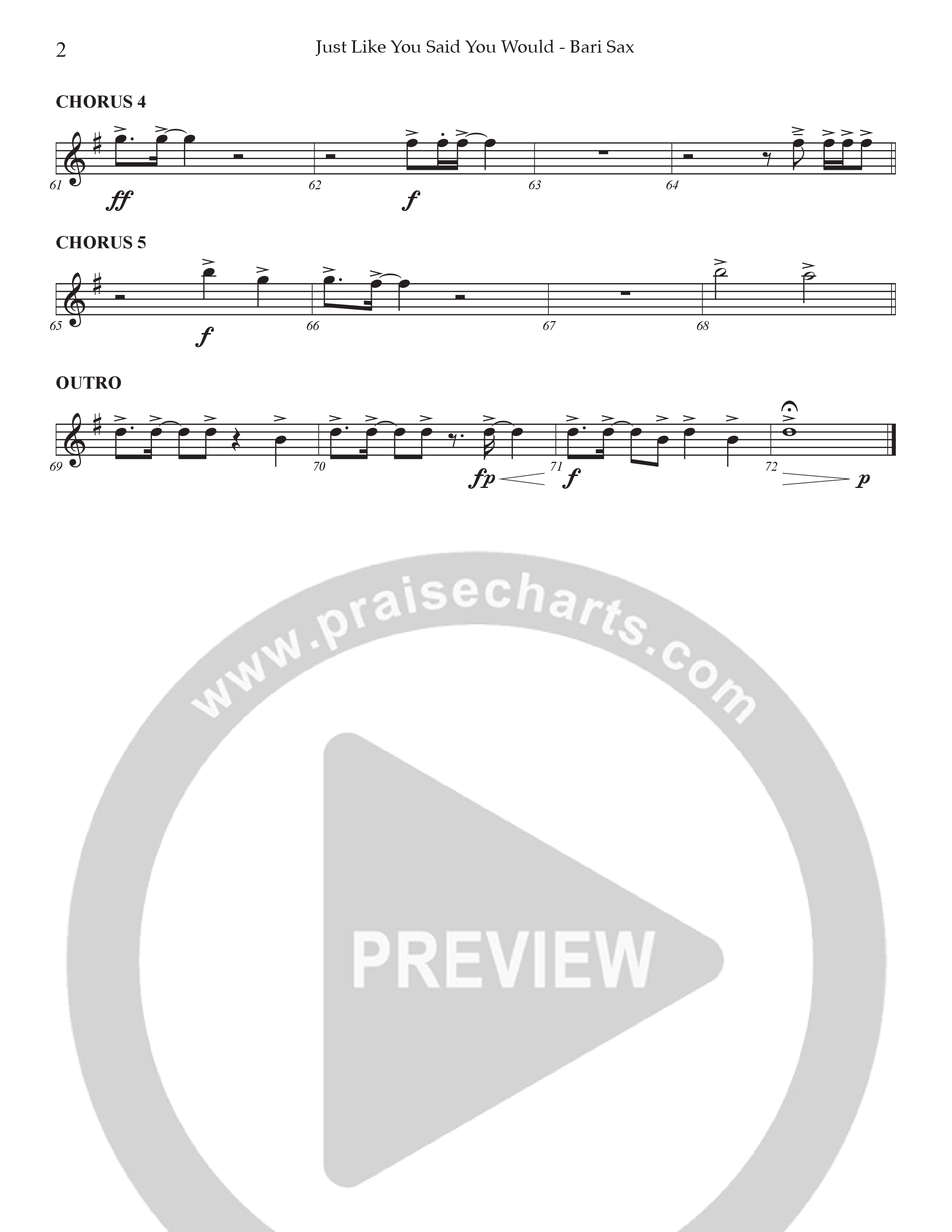 Just Like You Said You Would Bari Sax (Prestonwood Worship / Arr. Dylan McNab / Orch. Johann Acuna)