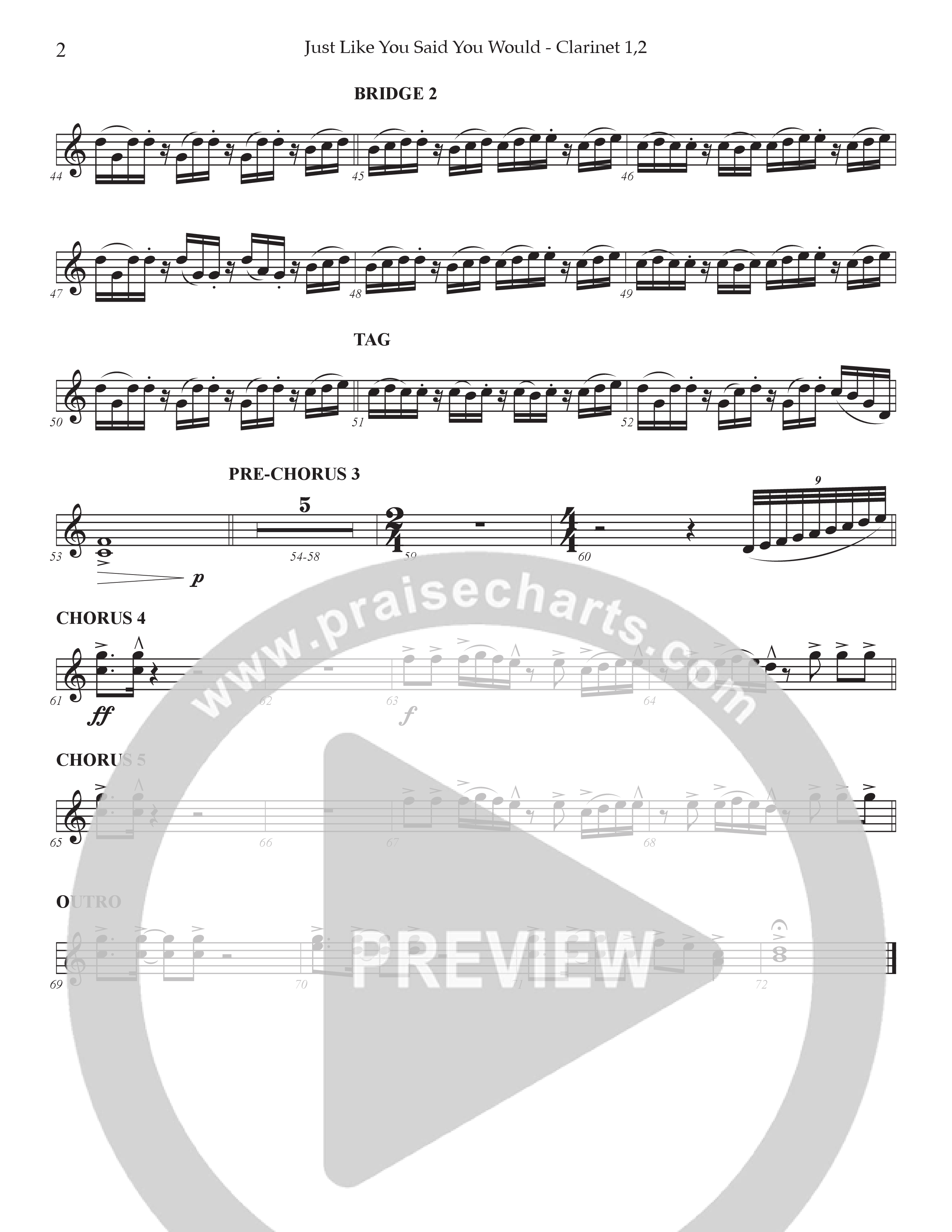 Just Like You Said You Would Clarinet 1/2 (Prestonwood Worship / Arr. Dylan McNab / Orch. Johann Acuna)