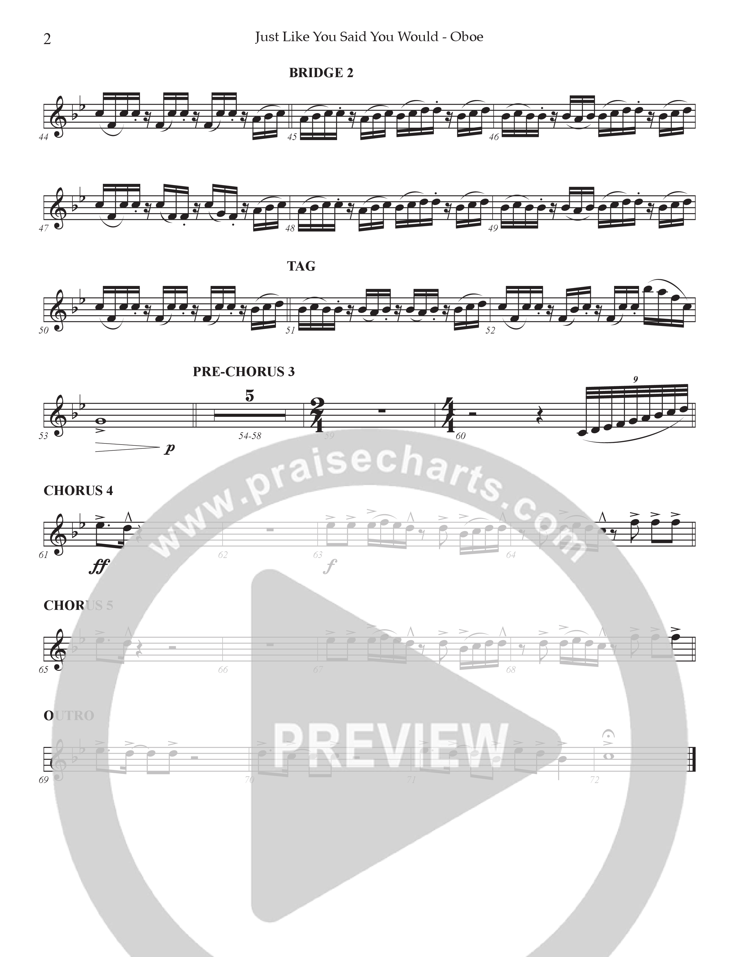 Just Like You Said You Would Oboe (Prestonwood Worship / Arr. Dylan McNab / Orch. Johann Acuna)