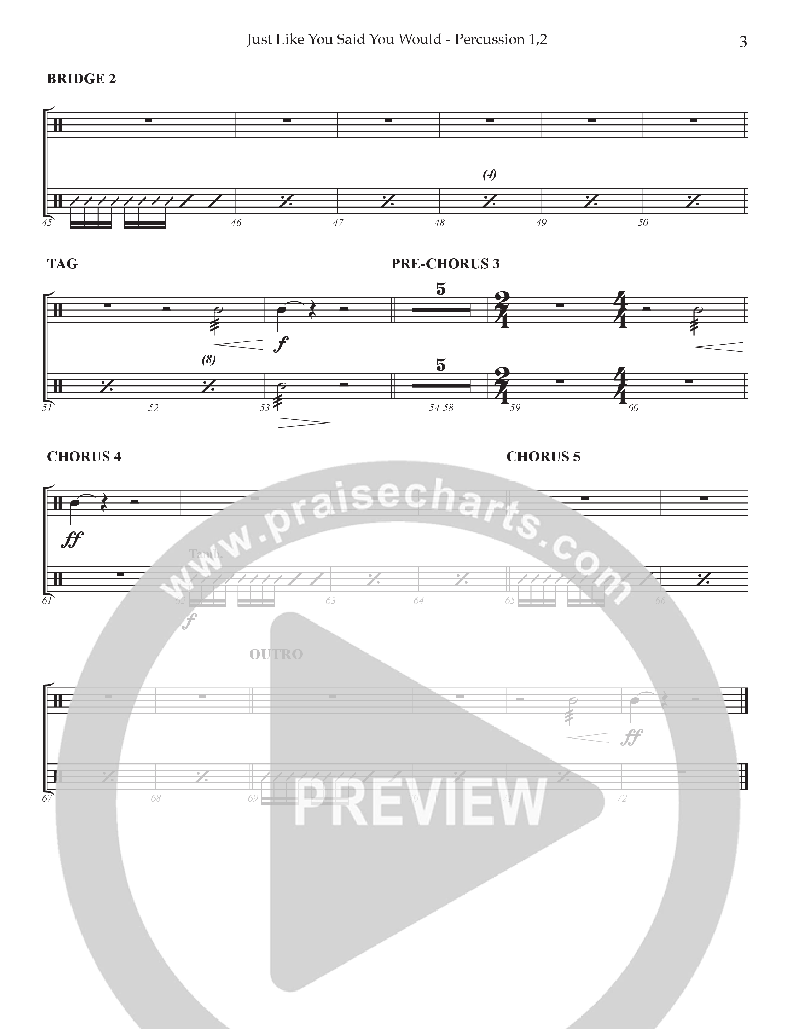Just Like You Said You Would Percussion 1/2 (Prestonwood Worship / Arr. Dylan McNab / Orch. Johann Acuna)