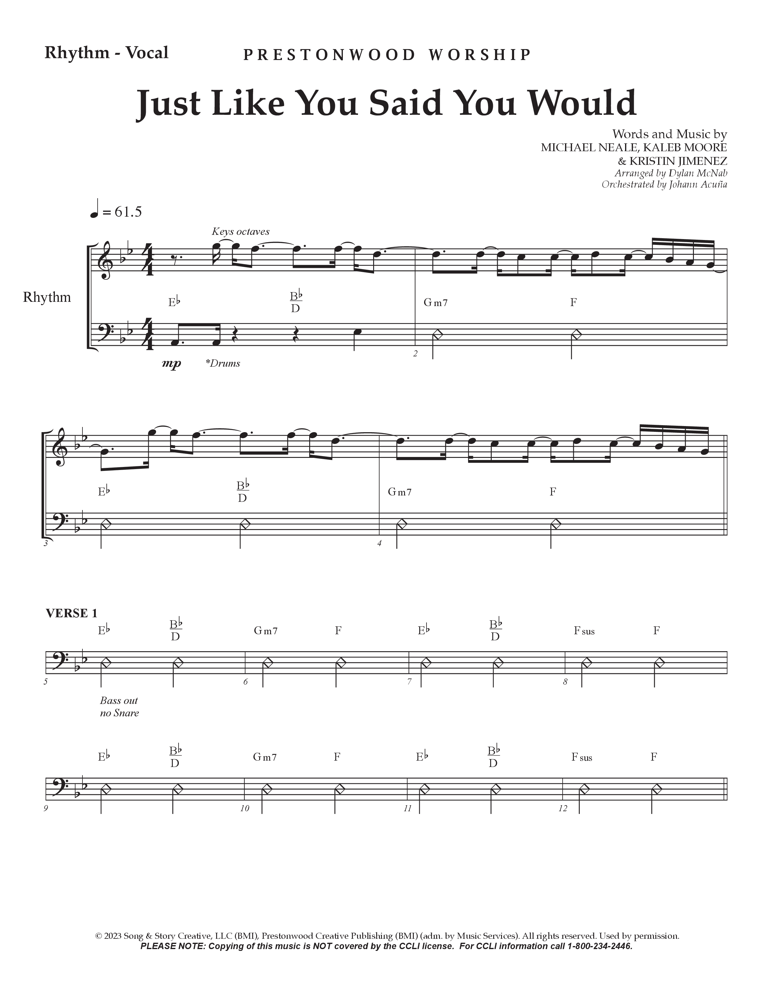 Just Like You Said You Would Rhythm/Vocal (Prestonwood Worship / Arr. Dylan McNab / Orch. Johann Acuna)