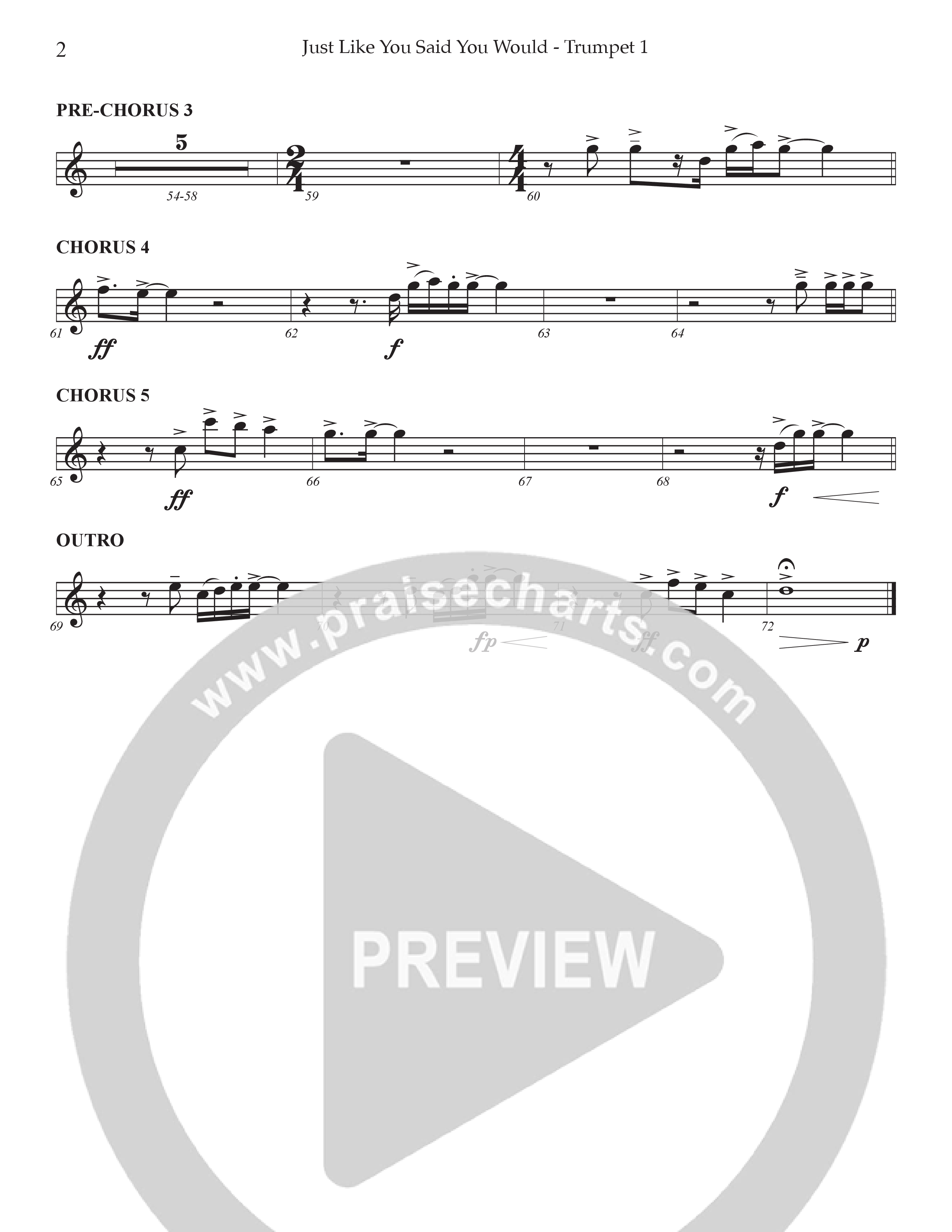 Just Like You Said You Would Trumpet 1 (Prestonwood Worship / Arr. Dylan McNab / Orch. Johann Acuna)