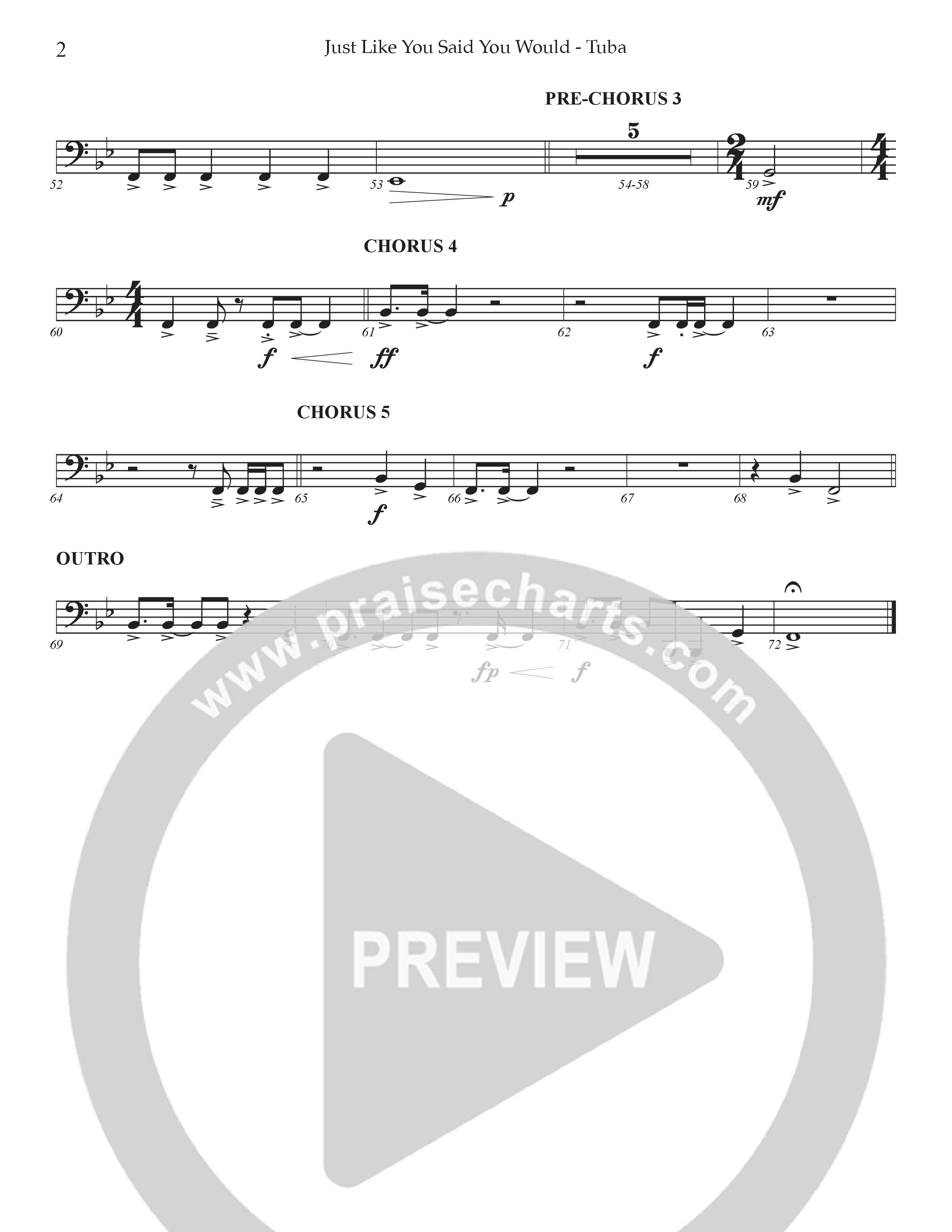 Just Like You Said You Would Tuba (Prestonwood Worship / Arr. Dylan McNab / Orch. Johann Acuna)