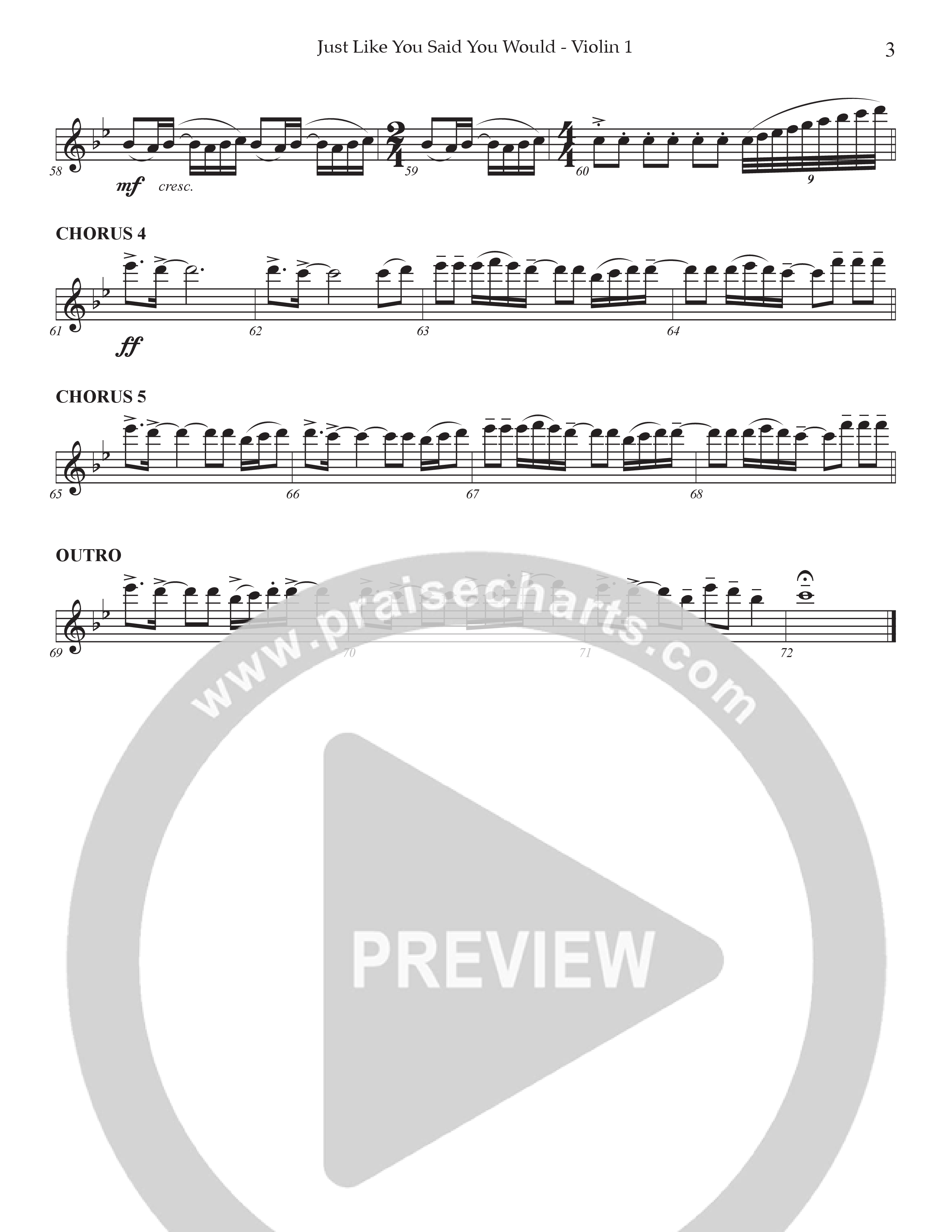 Just Like You Said You Would Violin 1 (Prestonwood Worship / Arr. Dylan McNab / Orch. Johann Acuna)