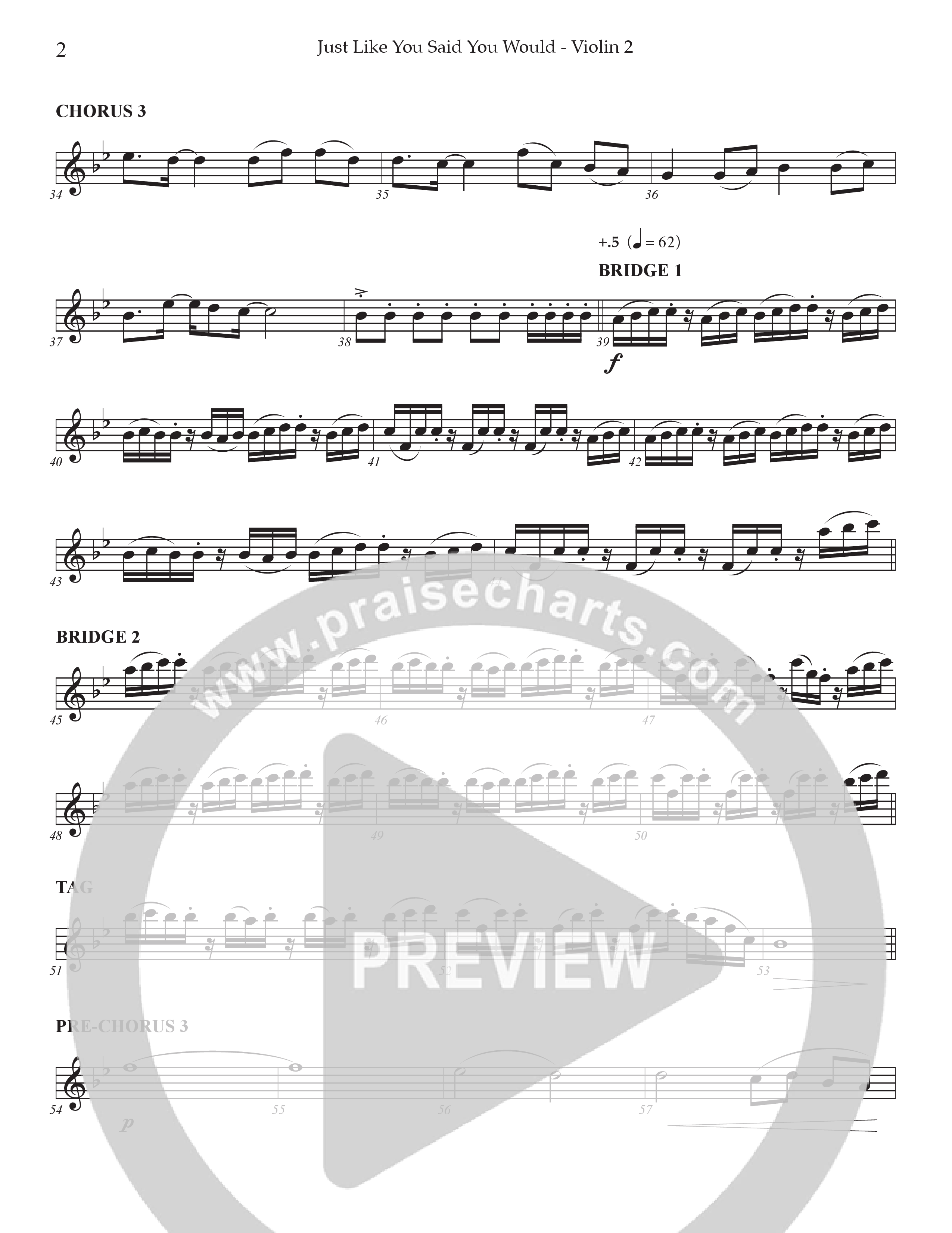 Just Like You Said You Would Violin 2 (Prestonwood Worship / Arr. Dylan McNab / Orch. Johann Acuna)