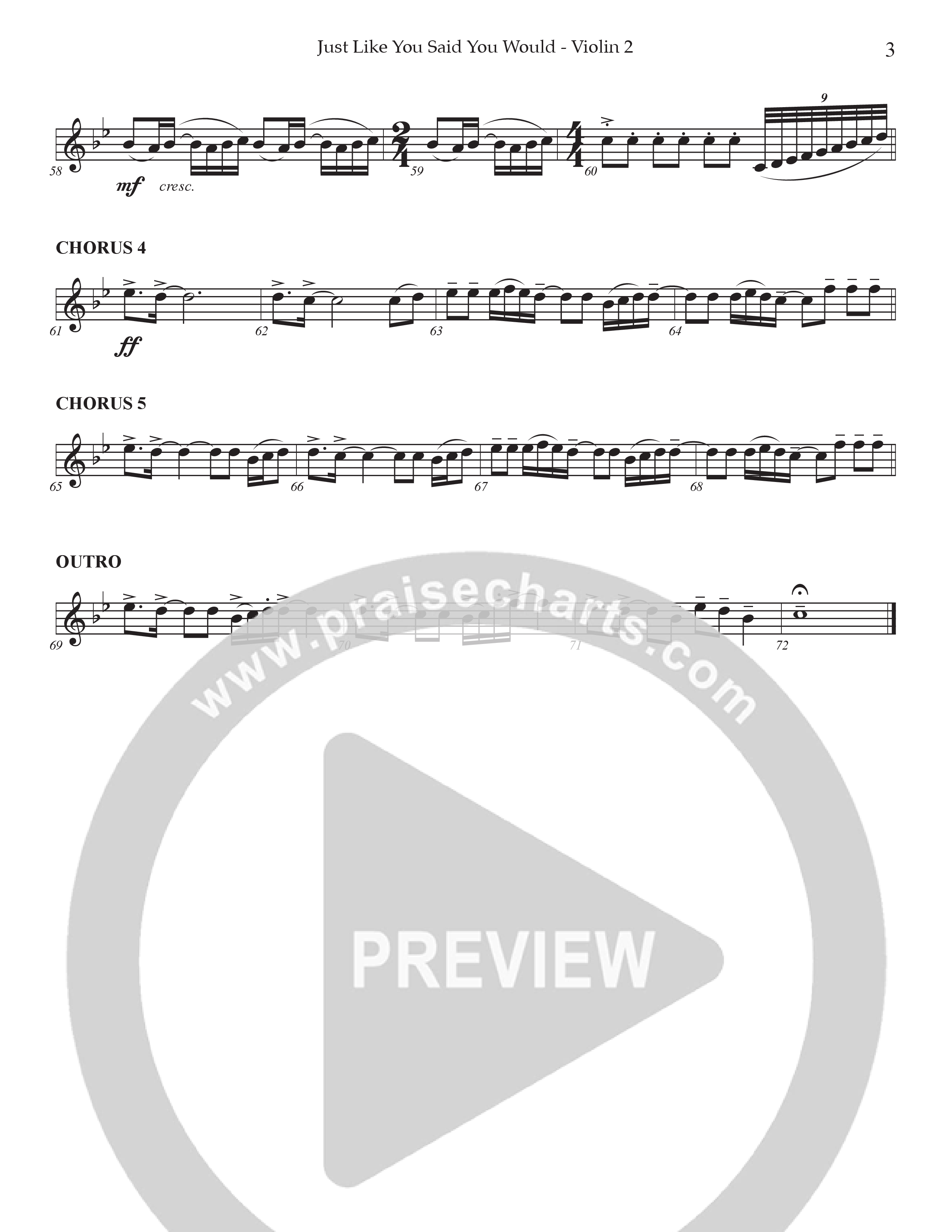 Just Like You Said You Would Violin 2 (Prestonwood Worship / Arr. Dylan McNab / Orch. Johann Acuna)