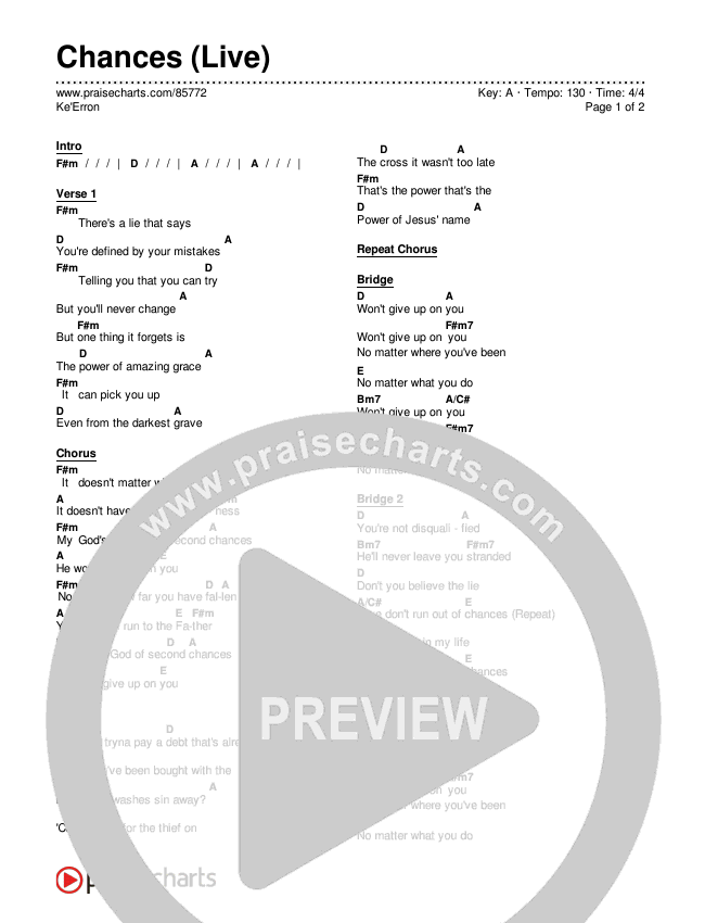 Chances (Live) Chord Chart (Ke'Erron)