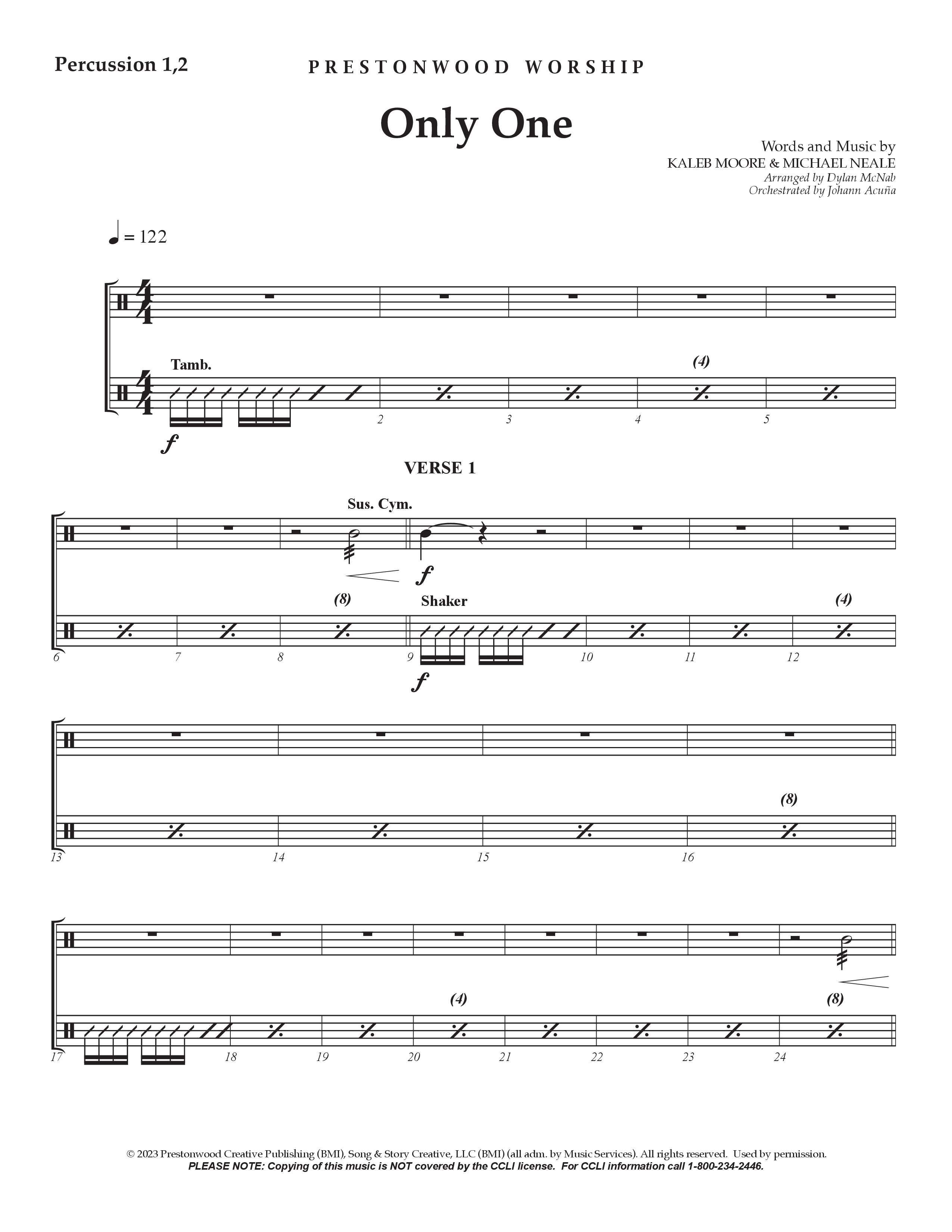 Only One Percussion 1/2 (Prestonwood Worship / Arr. Dylan McNab / Orch. Johann Acuna)
