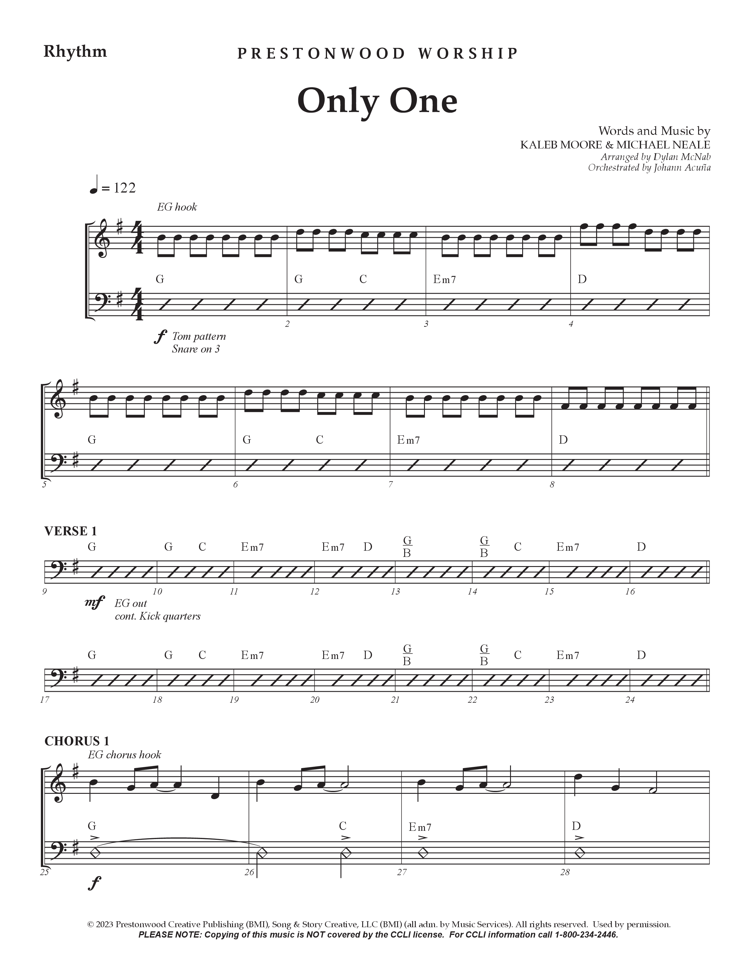 Only One Rhythm Chart (Prestonwood Worship / Arr. Dylan McNab / Orch. Johann Acuna)