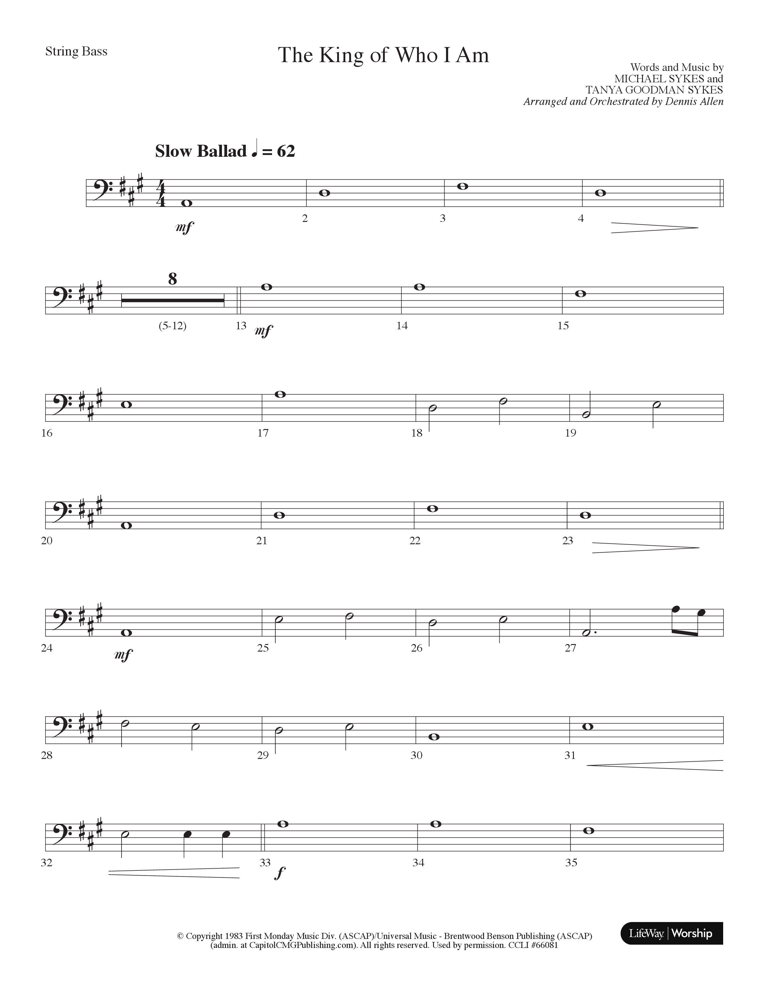 The King Of Who I Am (Choral Anthem SATB) String Bass (Lifeway Choral / Arr. Dennis Allen)