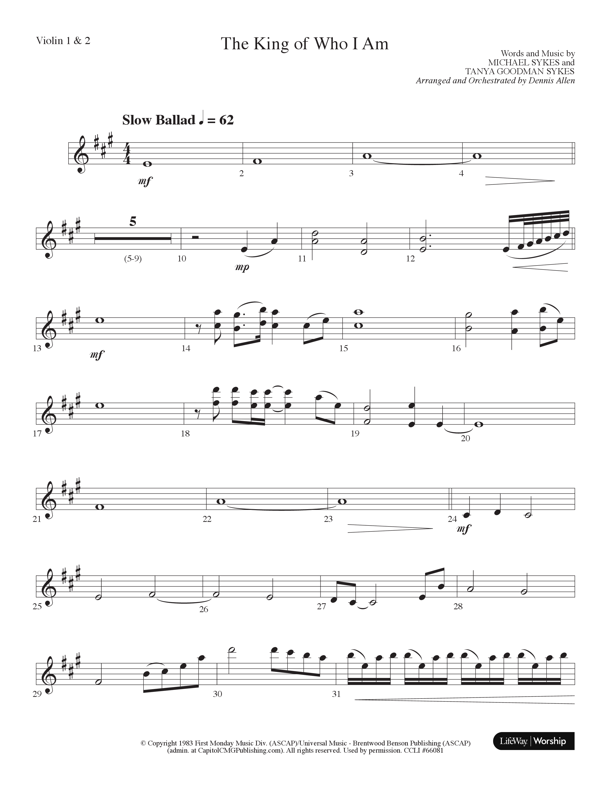 The King Of Who I Am (Choral Anthem SATB) Violin 1/2 (Lifeway Choral / Arr. Dennis Allen)