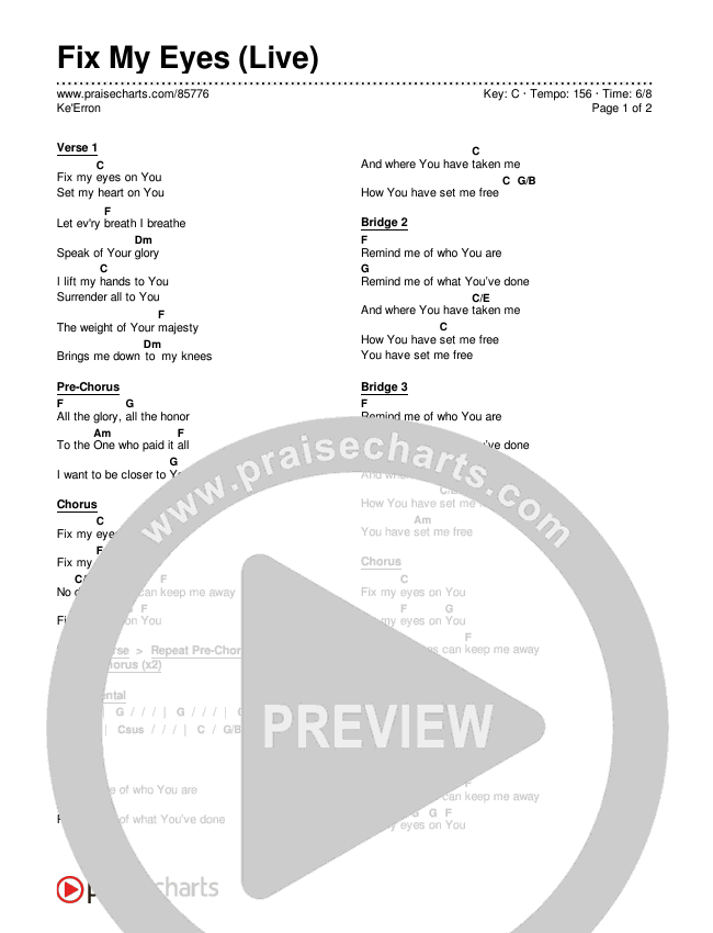 Fix My Eyes (Live) Chord Chart (Ke'Erron)