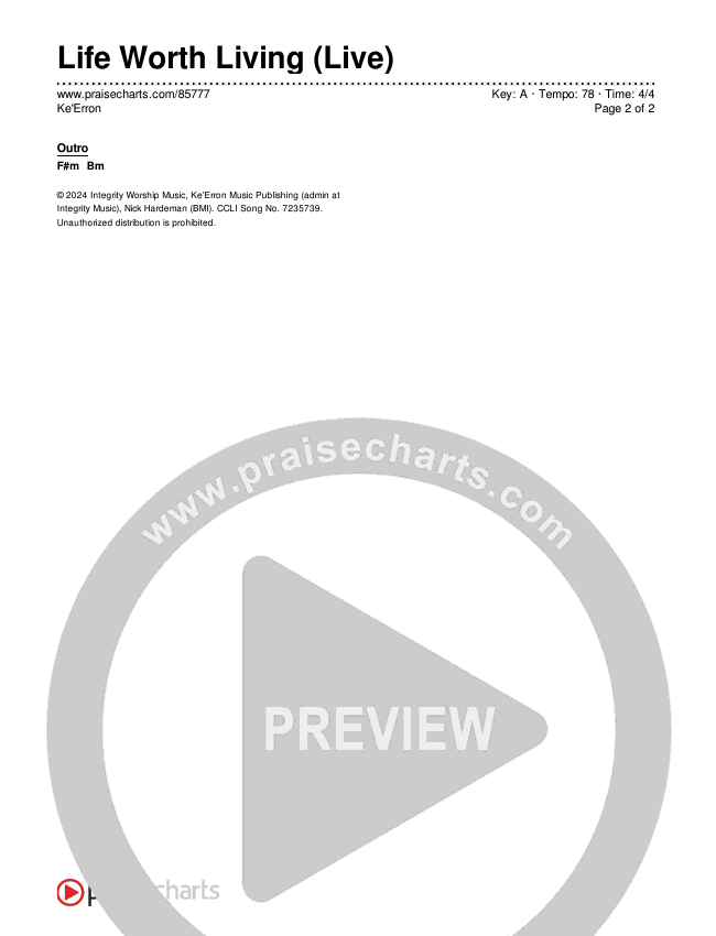 Life Worth Living (Live) Chord Chart (Ke'Erron)