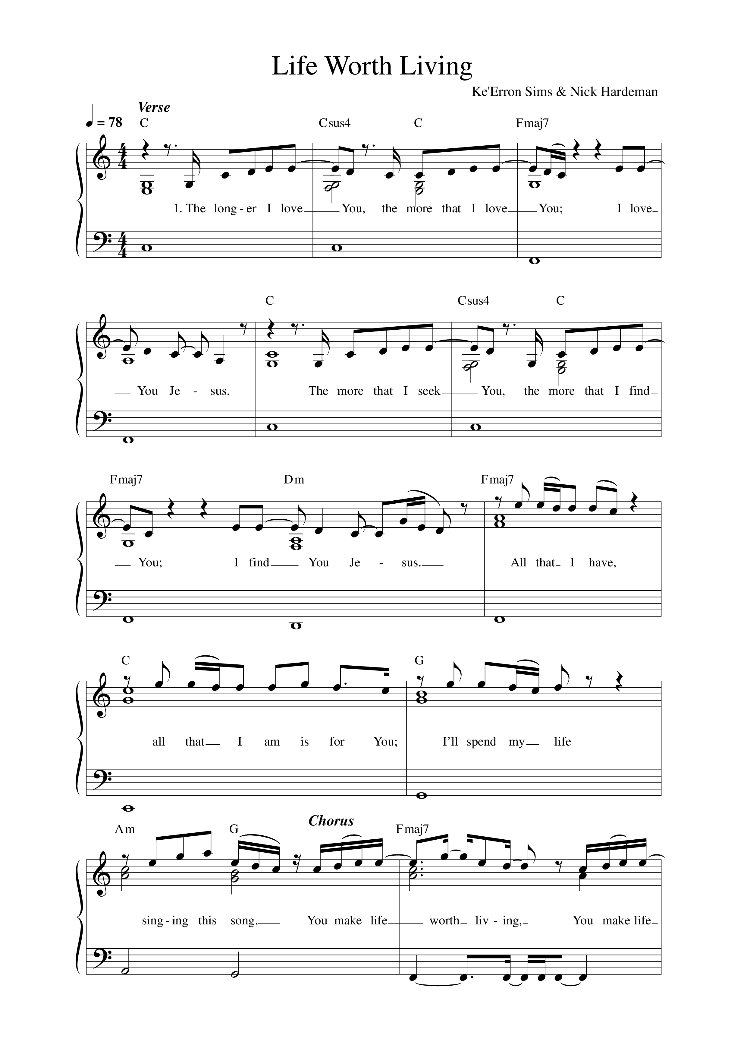 Life Worth Living (Live) Lead Sheet Melody (Ke'Erron)