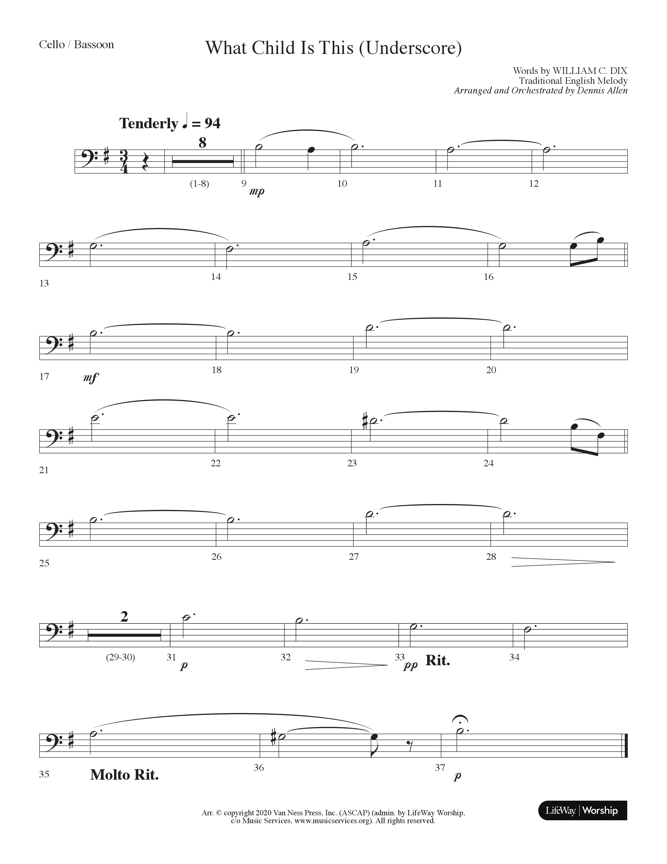 What Child Is This (Underscore) (Instrumental) Cello (Lifeway Choral / Arr. Dennis Allen)