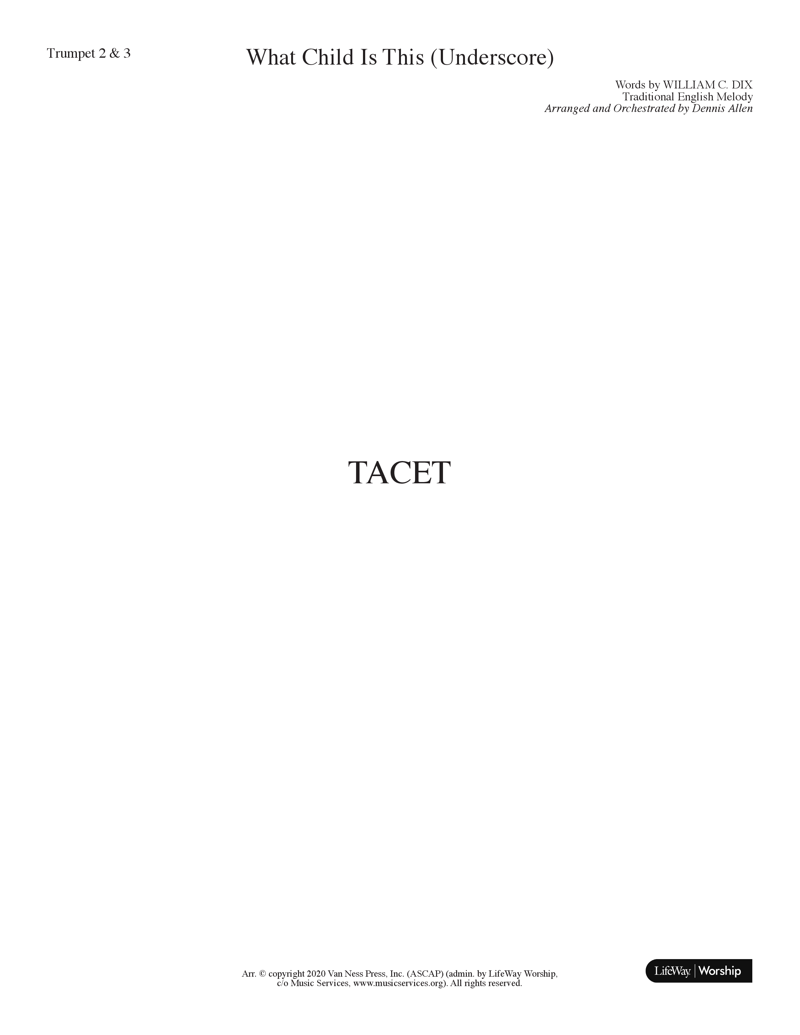 What Child Is This (Underscore) (Instrumental) Trumpet 2/3 (Lifeway Choral / Arr. Dennis Allen)