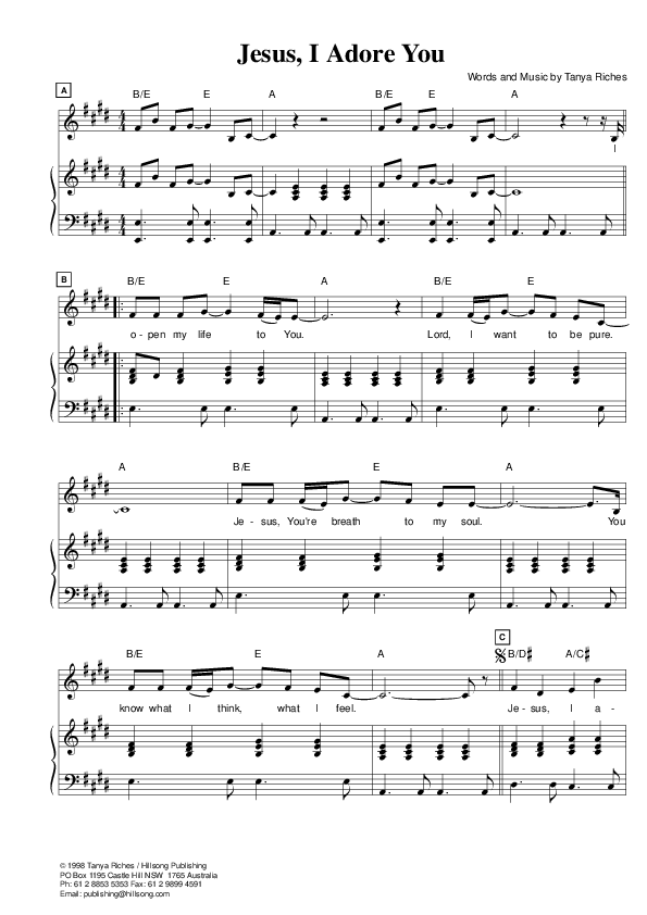Jesus I Adore You Piano/Vocal (Hillsong Worship)