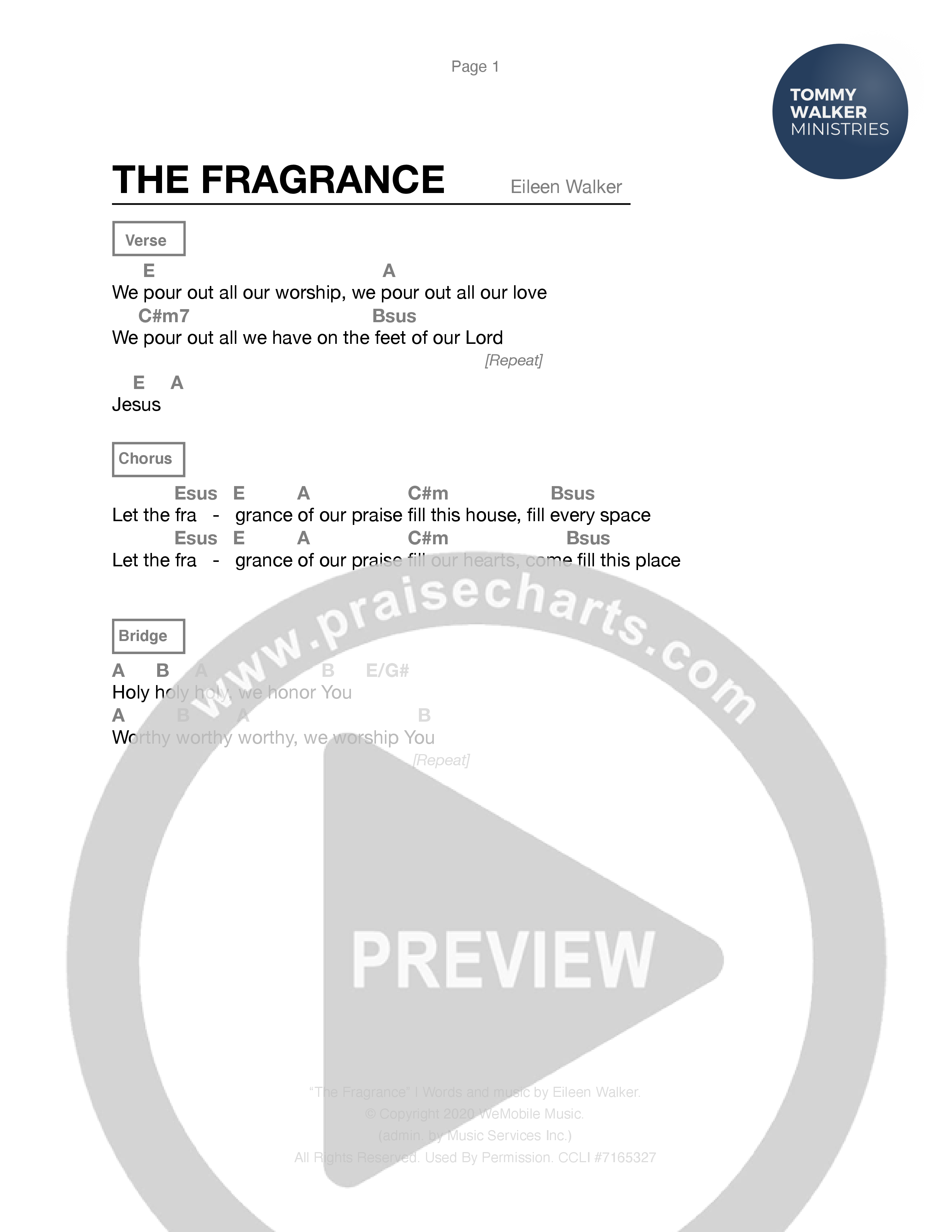 The Fragrance Chord Chart (Tommy Walker)
