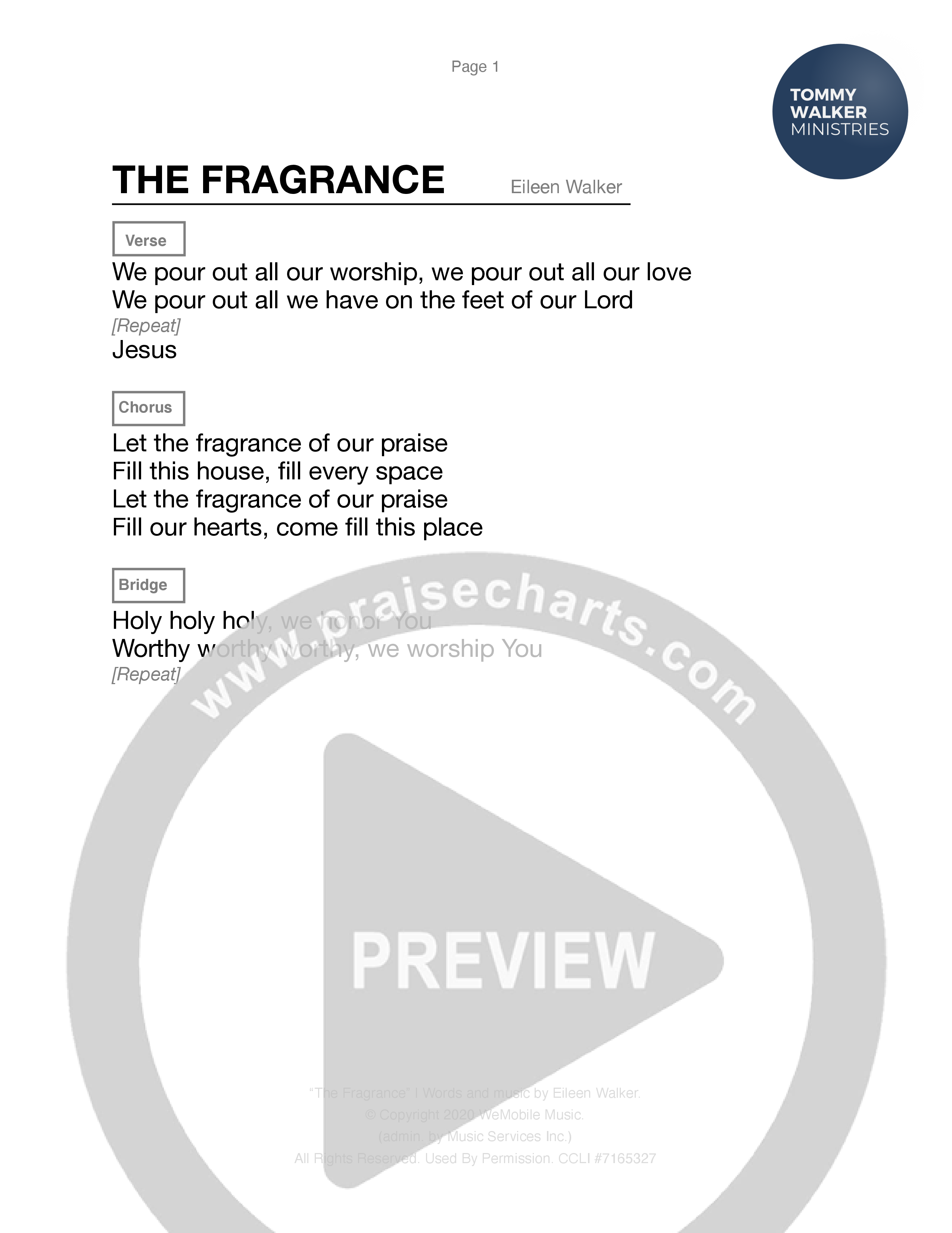 The Fragrance Chord Chart (Tommy Walker)