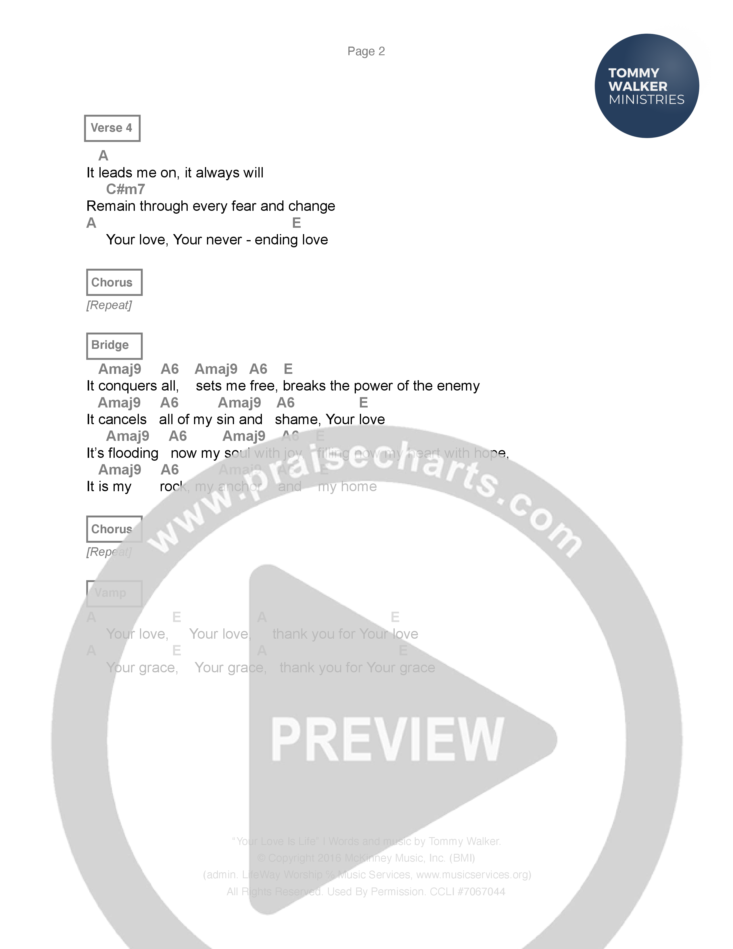 Your Love Is Life Chord Chart (Tommy Walker)