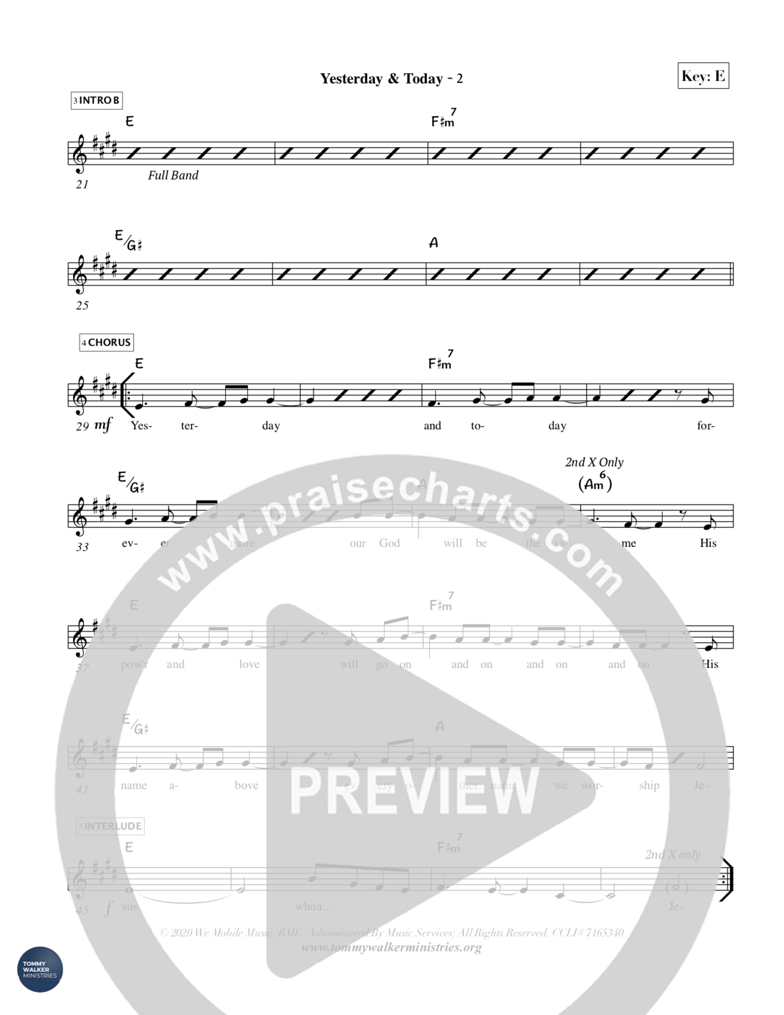 Yesterday & Today Lead Sheet Melody (Tommy Walker)