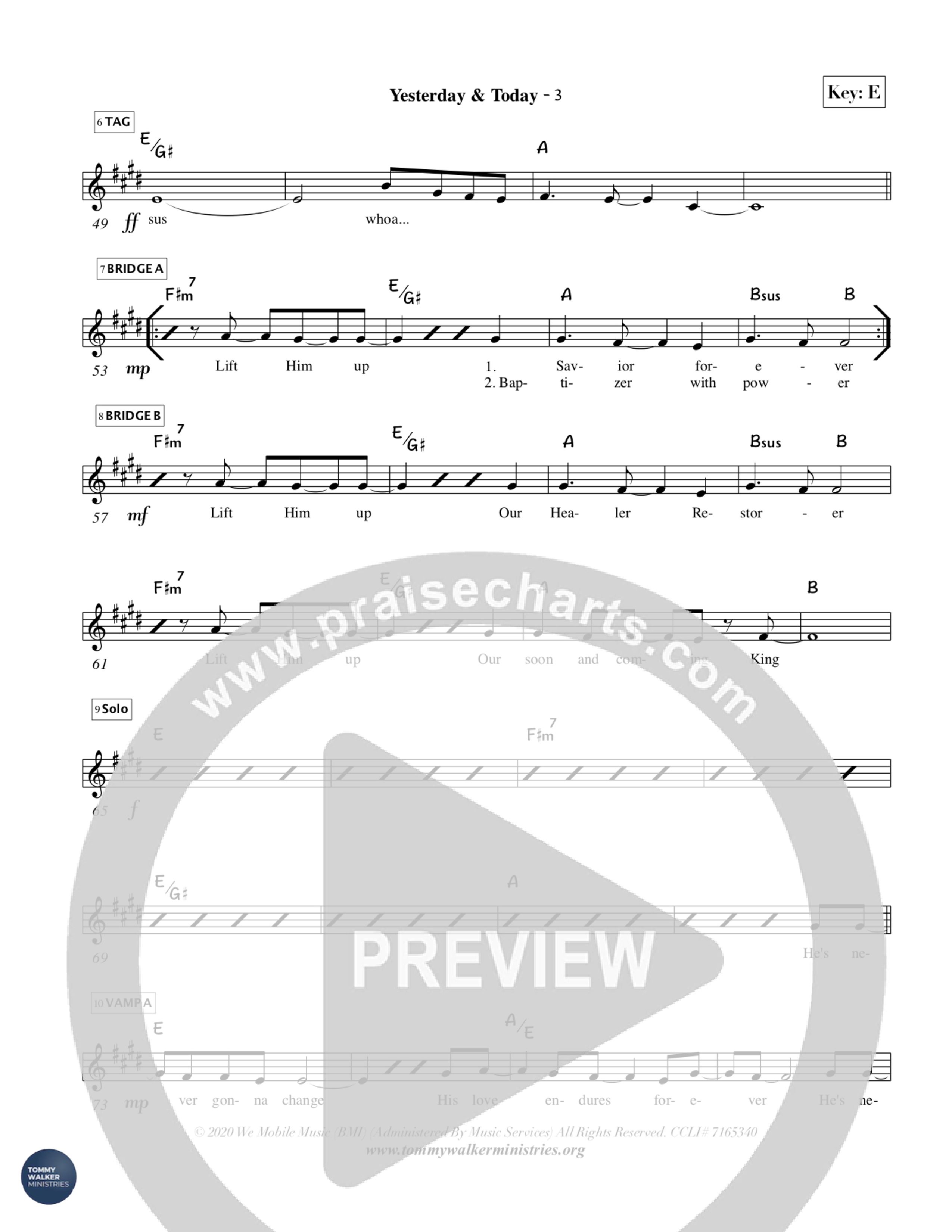 Yesterday & Today Lead Sheet Melody (Tommy Walker)