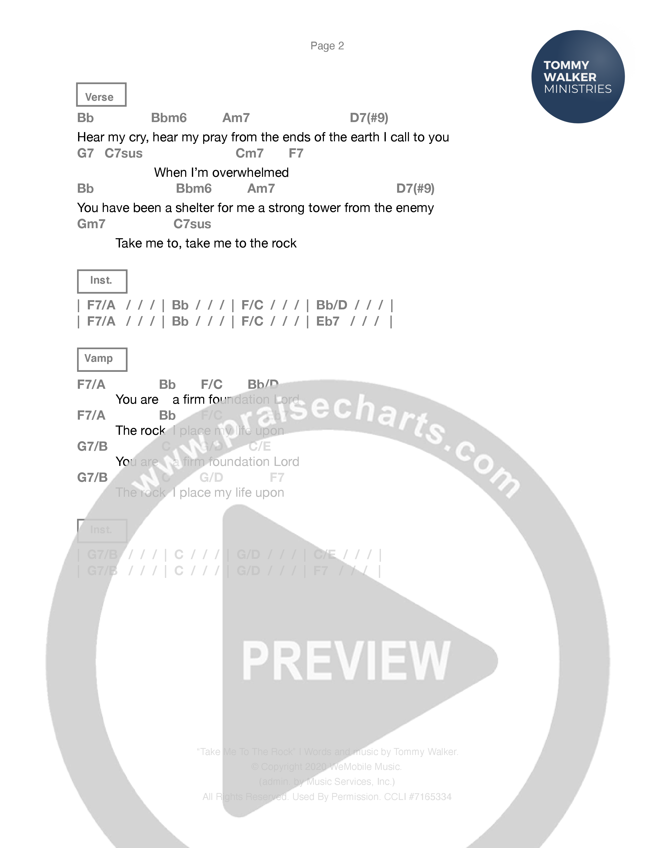 Take Me To The Rock Chord Chart (Tommy Walker)