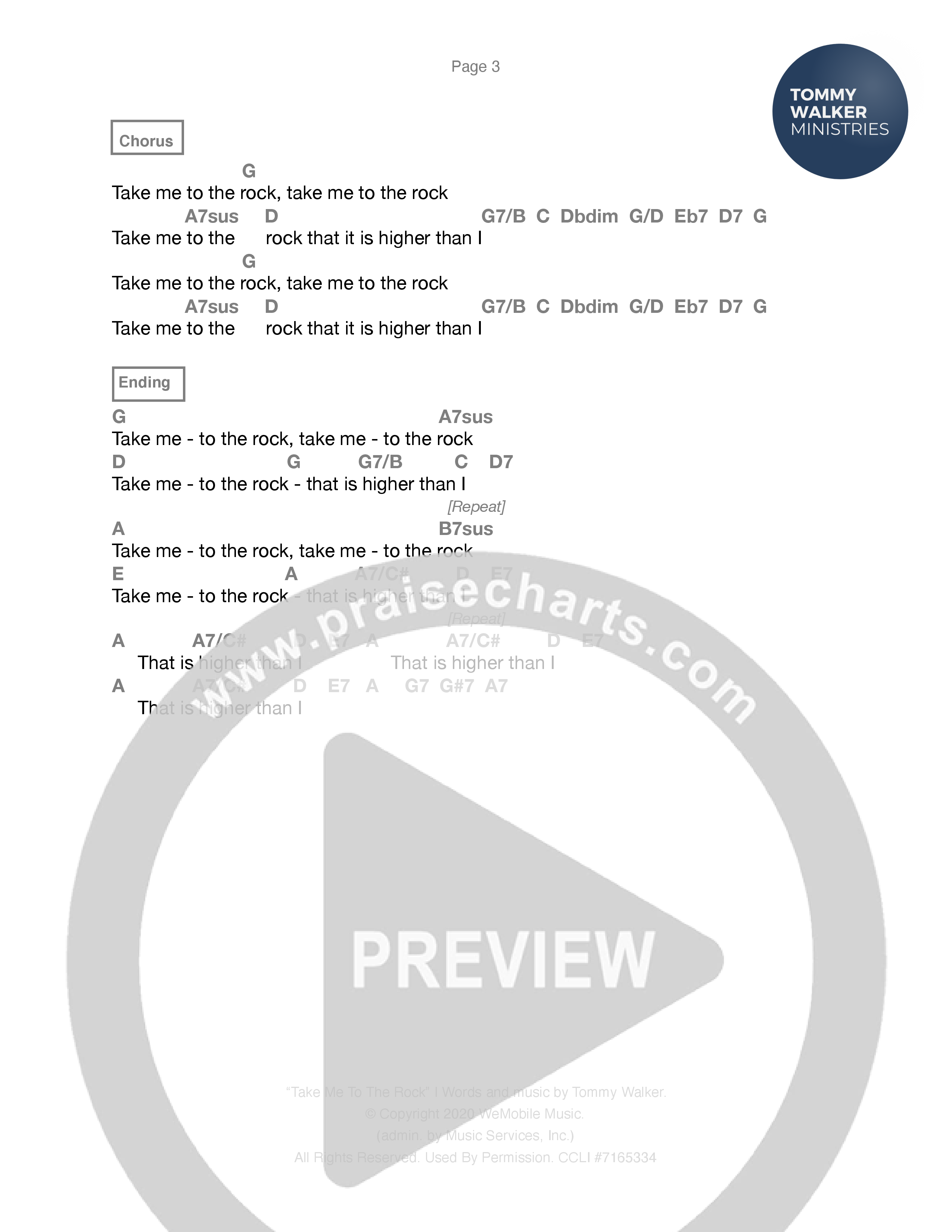 Take Me To The Rock Chord Chart (Tommy Walker)