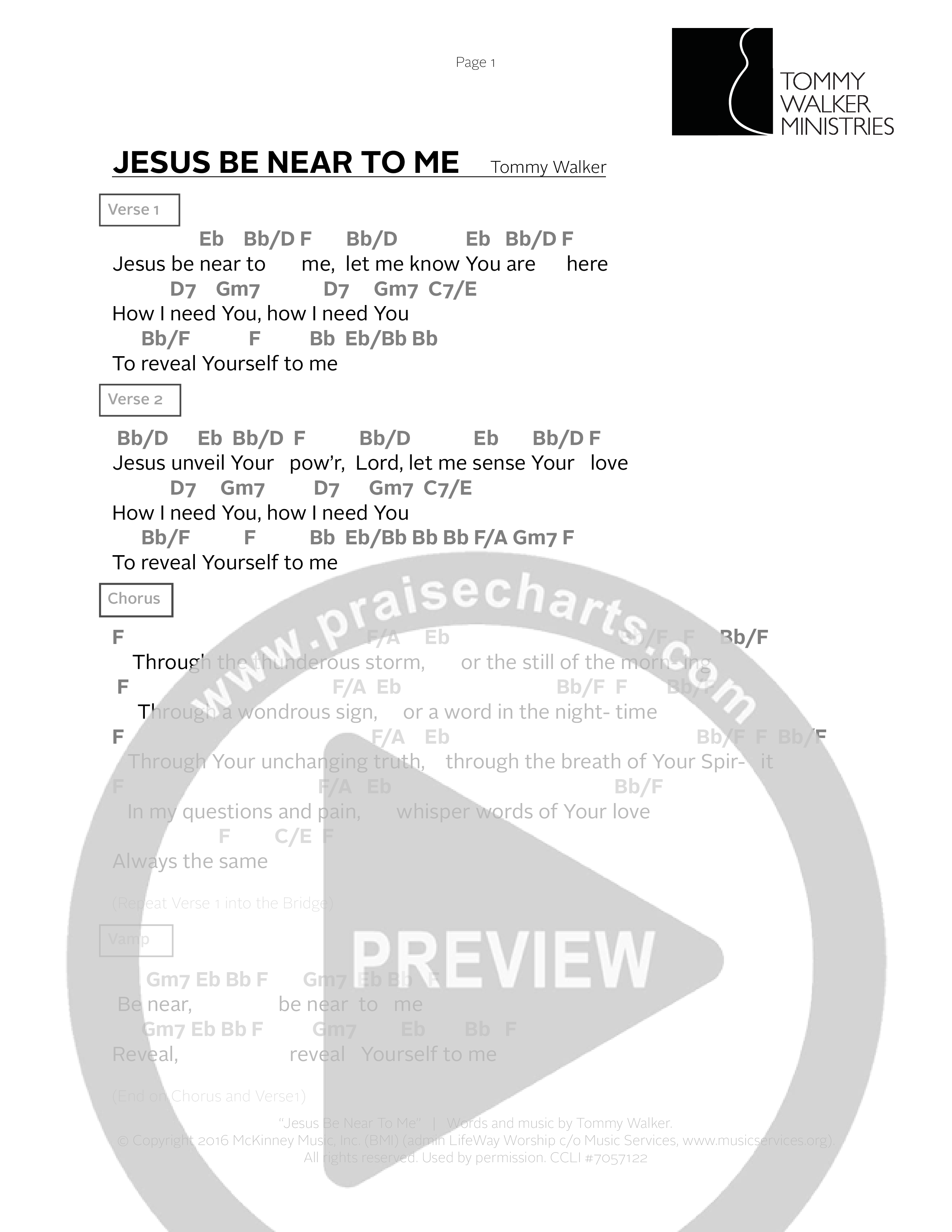 Jesus Be Near To Me Chord Chart (Tommy Walker)