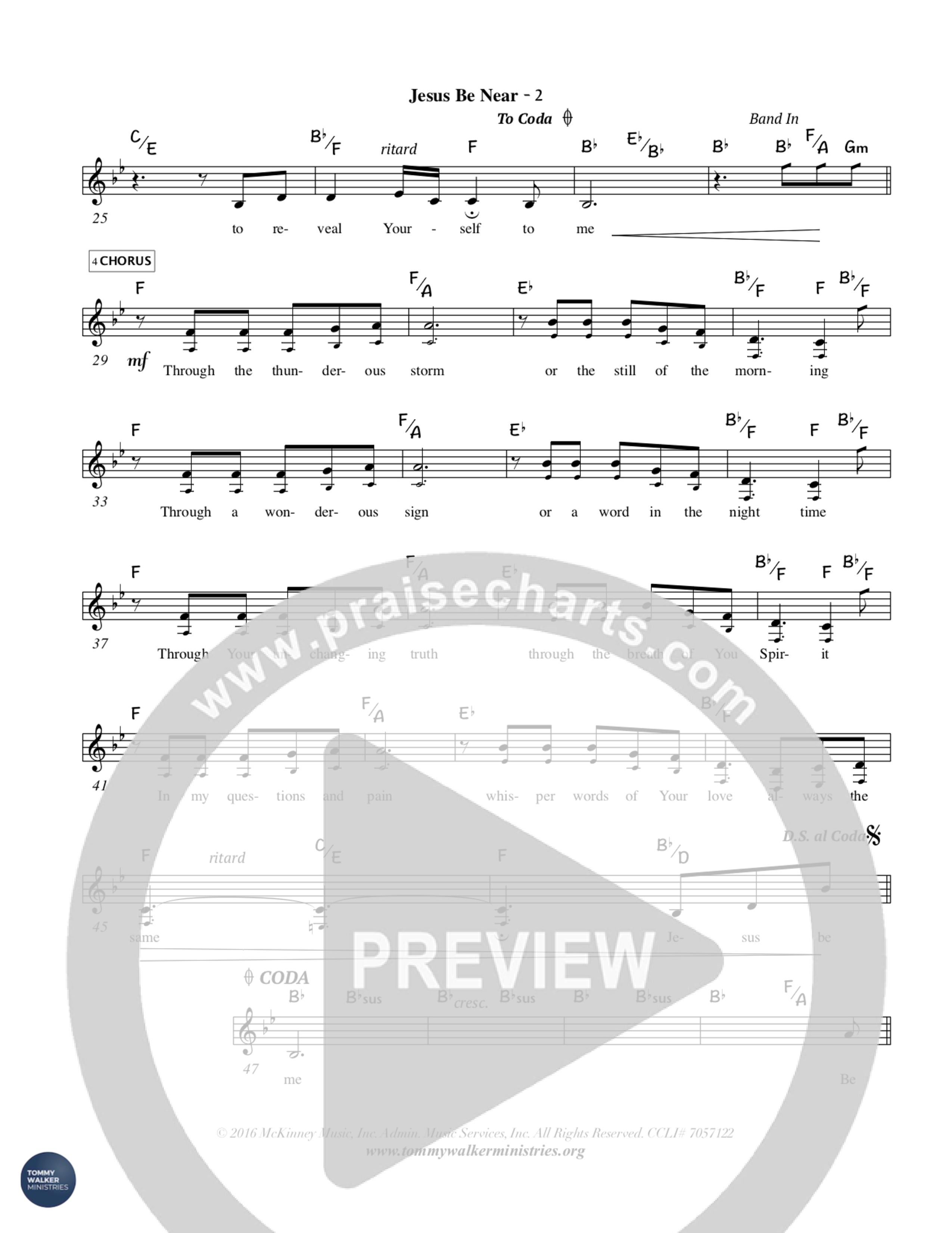 Jesus Be Near To Me Lead Sheet Melody (Tommy Walker)
