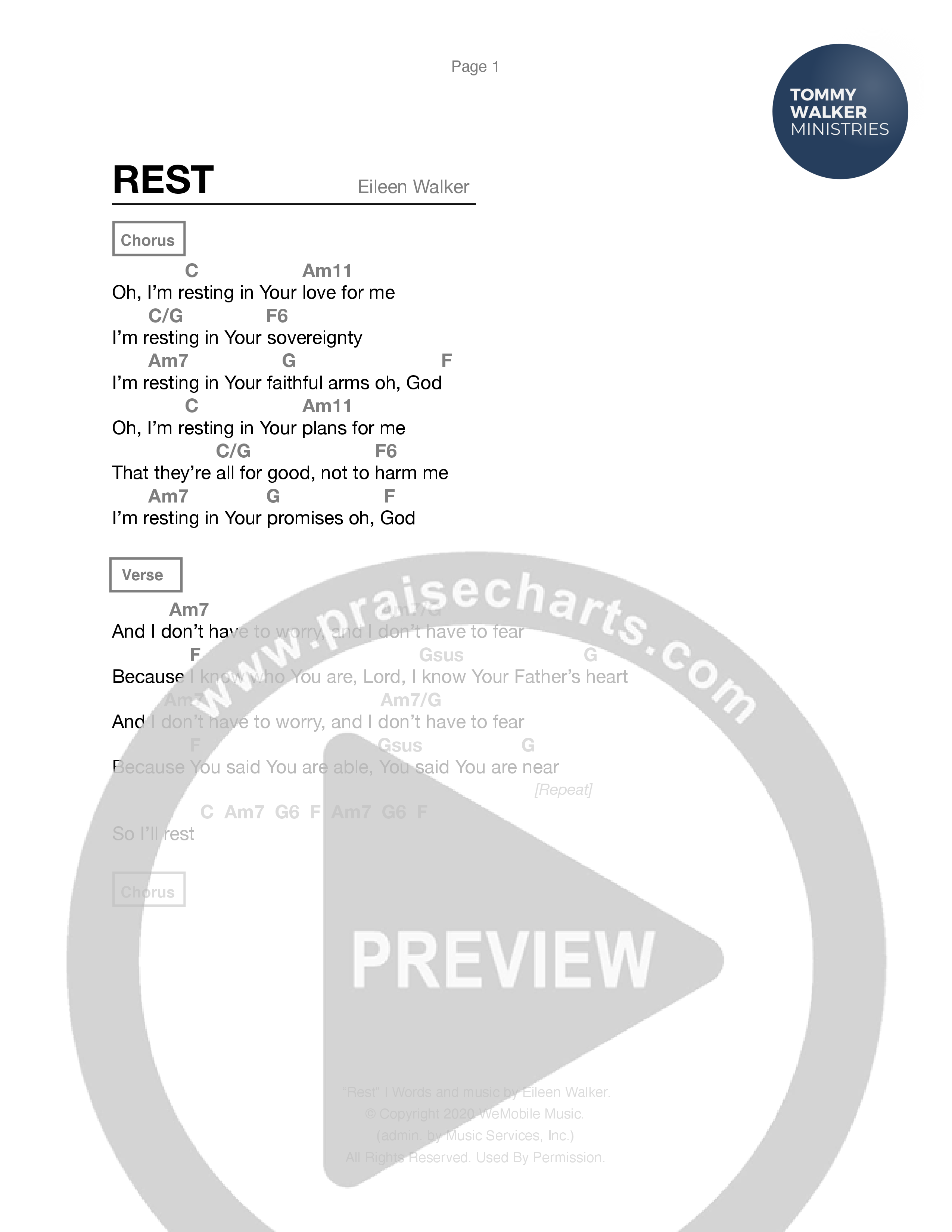 Rest Chord Chart (Tommy Walker)