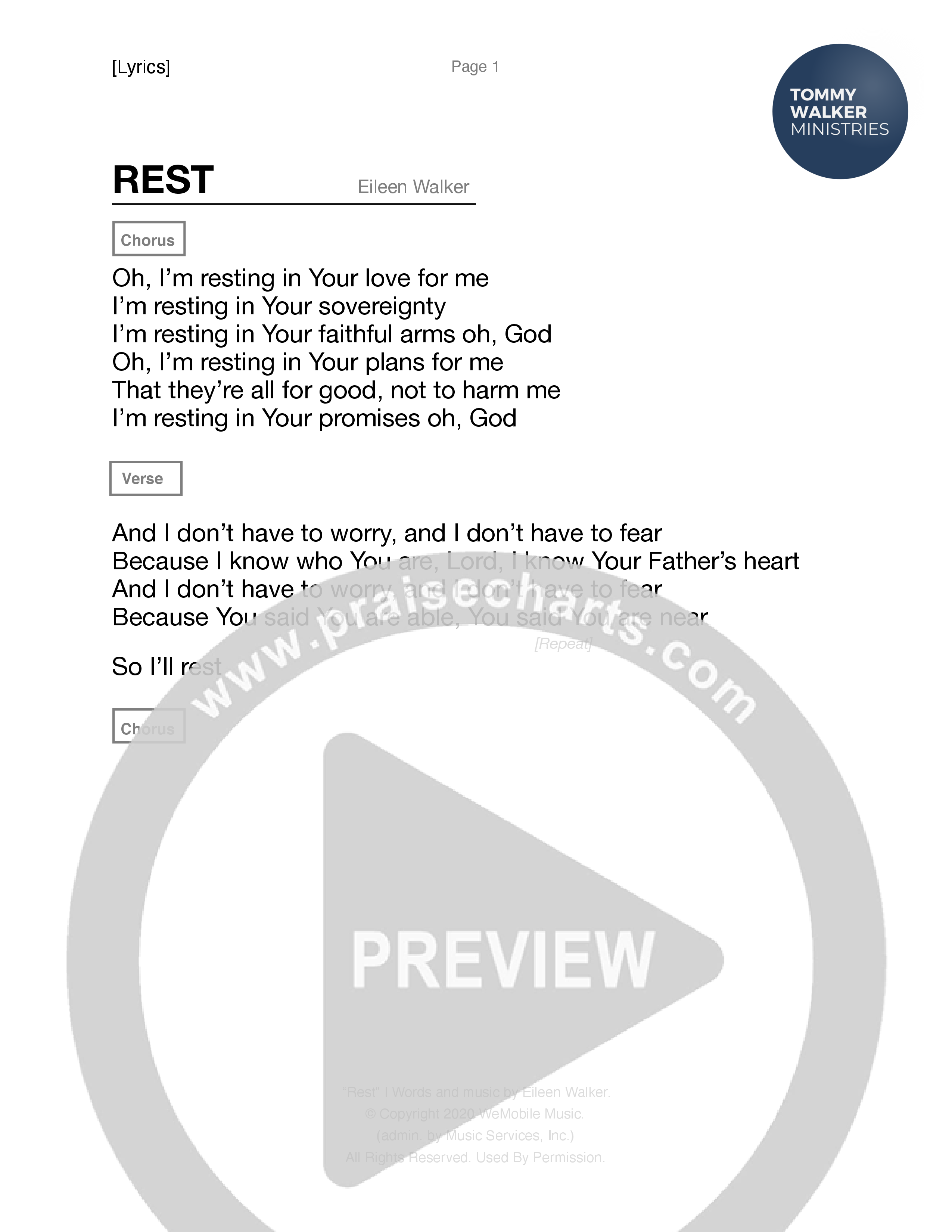 Rest Chord Chart (Tommy Walker)