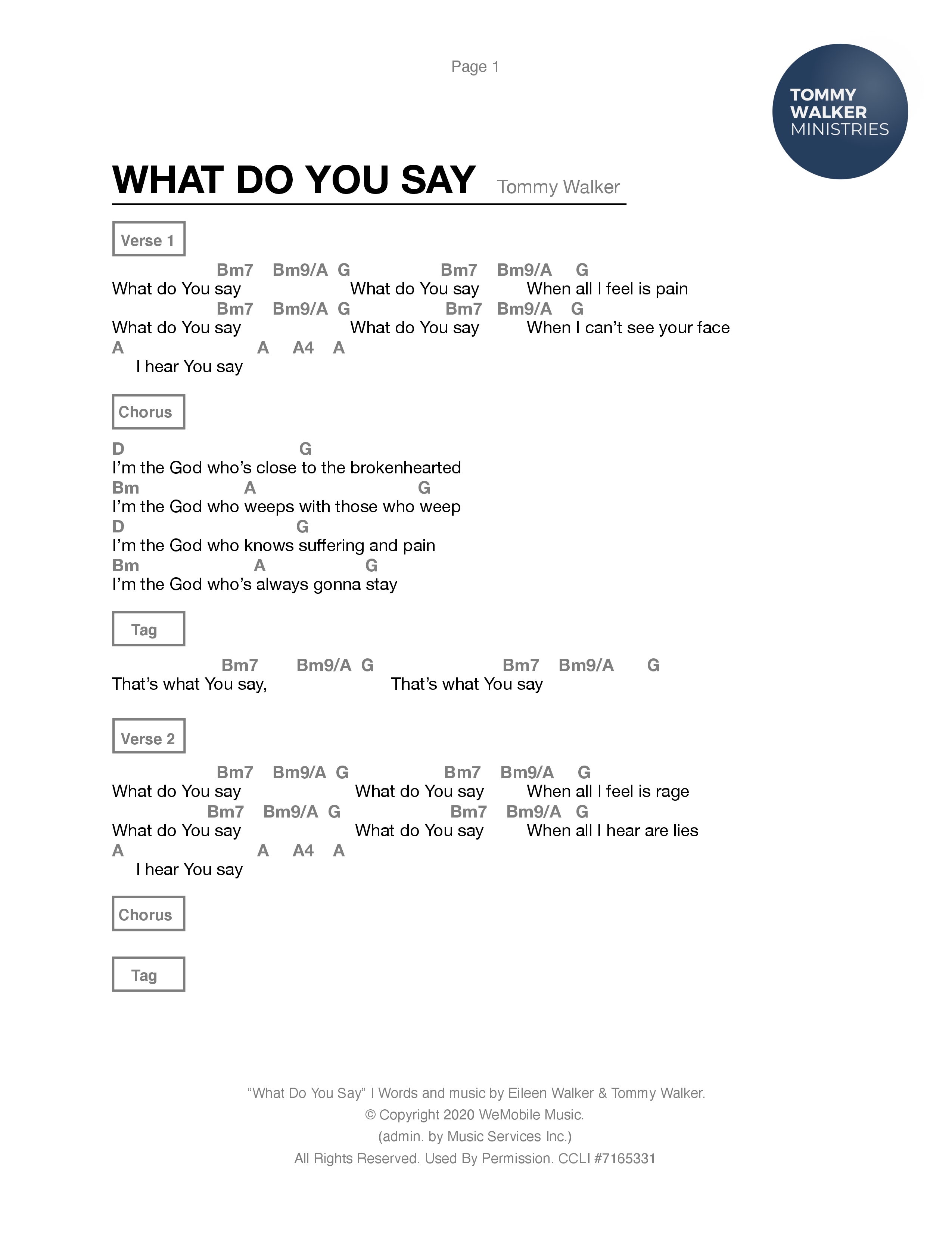 What Do You Say Chord Chart (Tommy Walker)