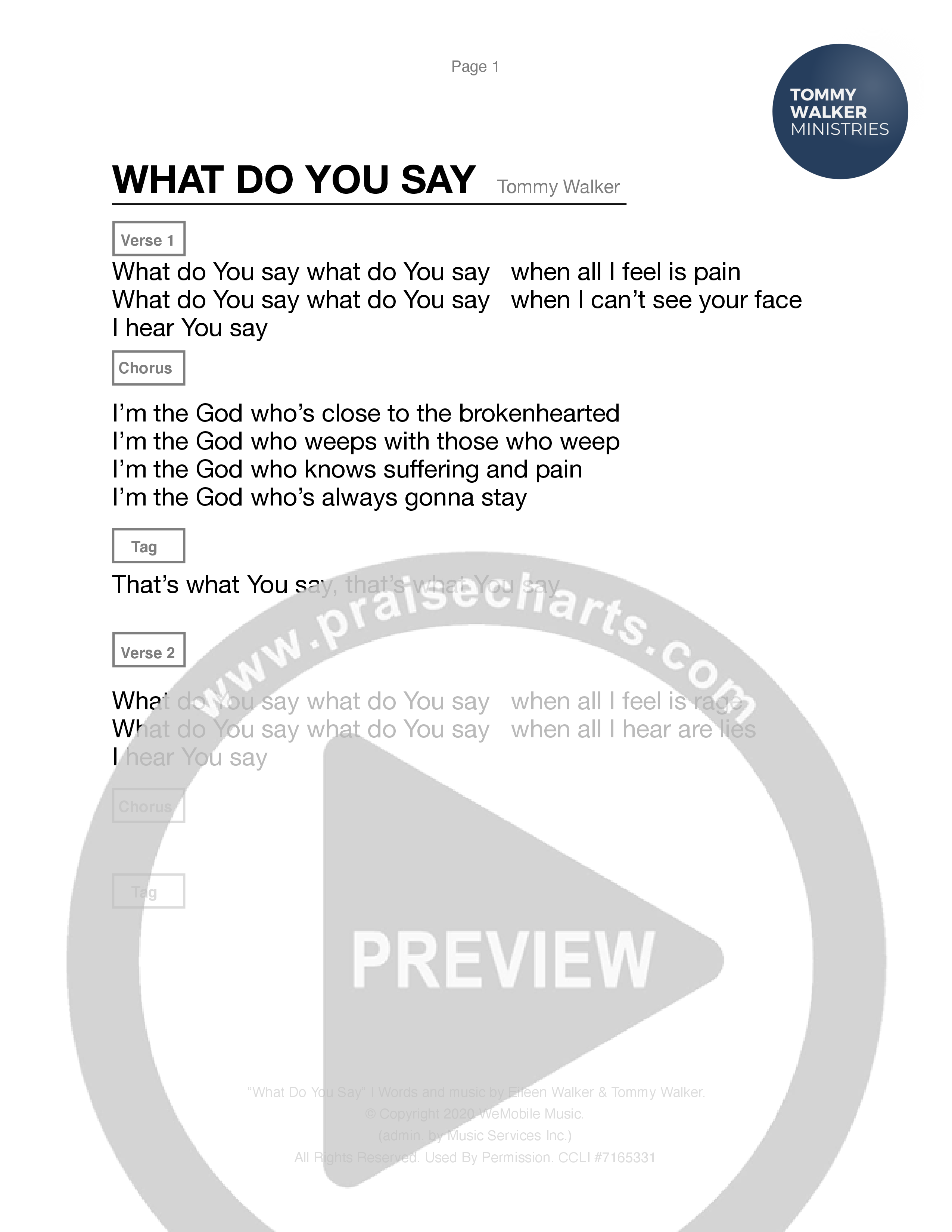 What Do You Say Chord Chart (Tommy Walker)