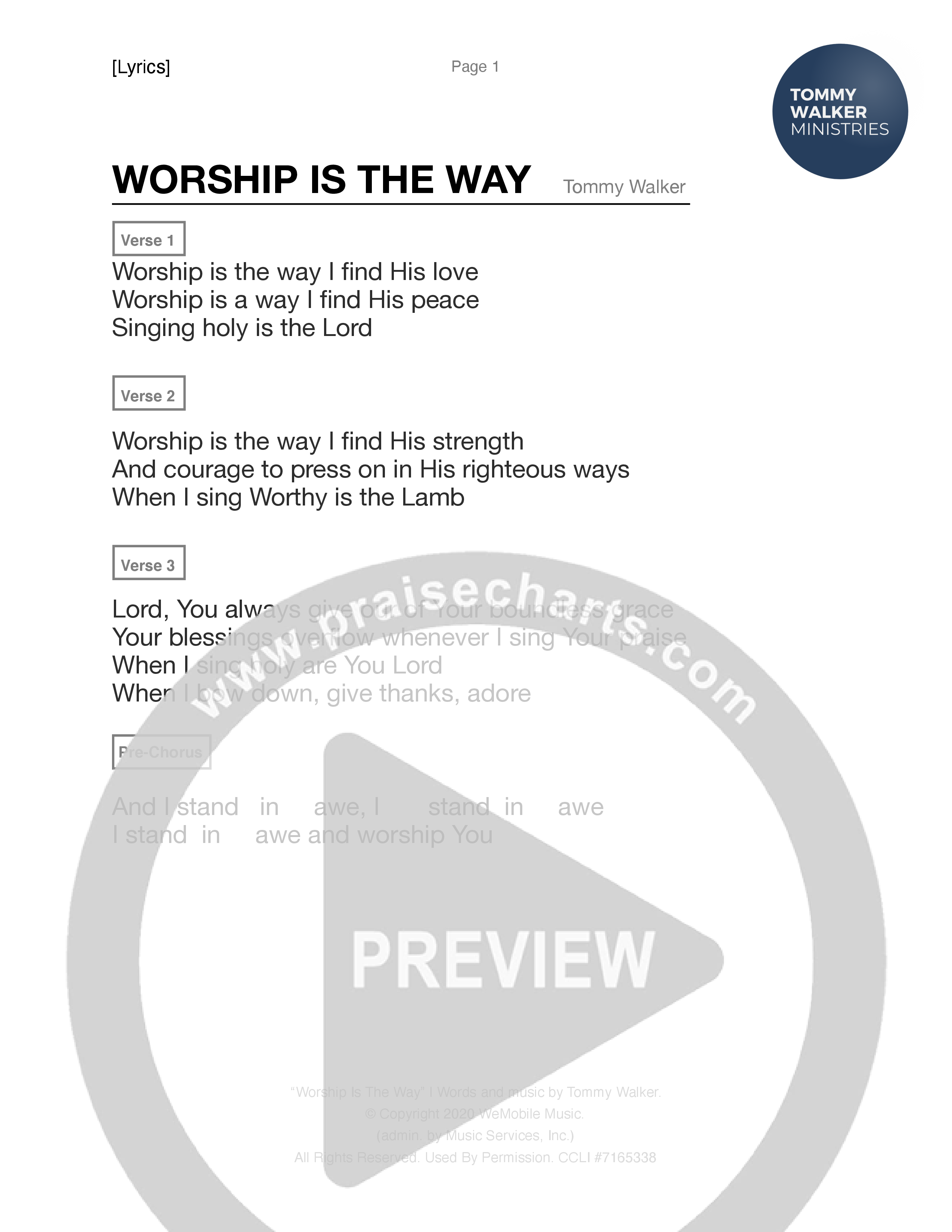 Worship Is The Way Chord Chart (Tommy Walker)