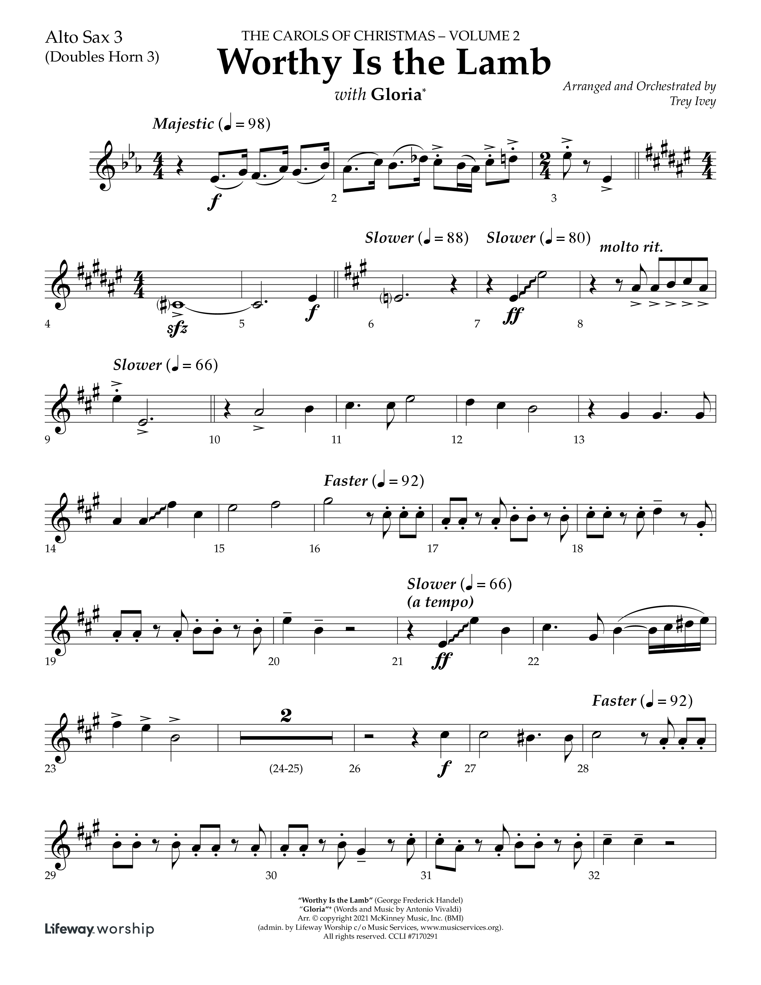Worthy Is The Lamb (with Gloria) (Choral Anthem SATB) Alto Sax (Lifeway Choral / Arr. Trey Ivey)