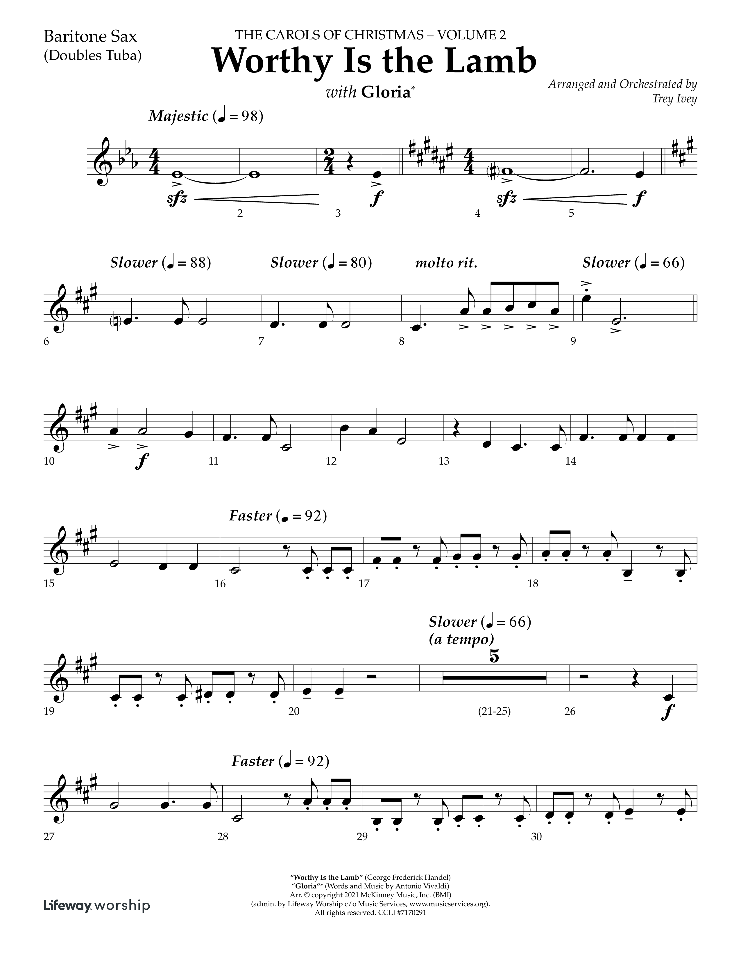 Worthy Is The Lamb (with Gloria) (Choral Anthem SATB) Bari Sax (Lifeway Choral / Arr. Trey Ivey)