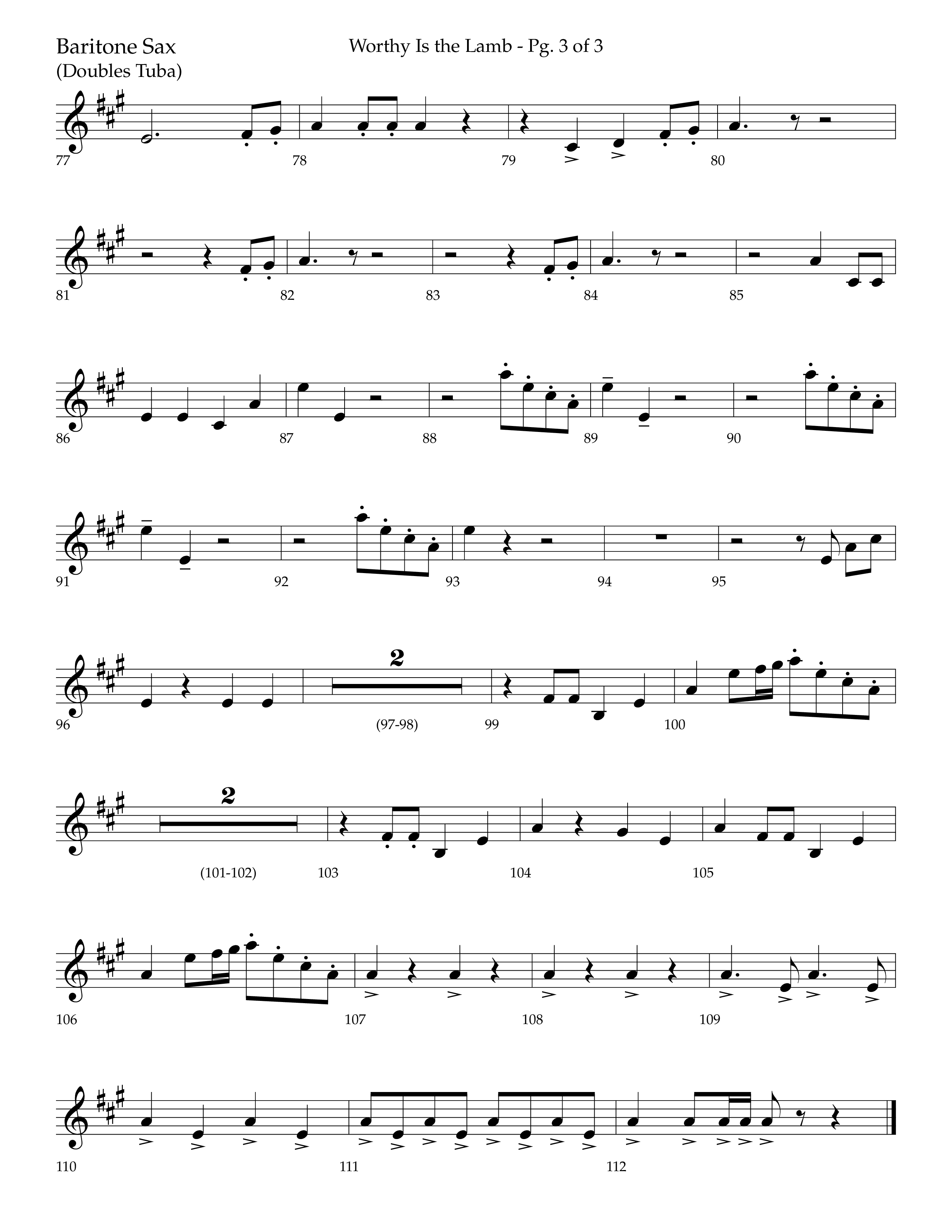 Worthy Is The Lamb (with Gloria) (Choral Anthem SATB) Bari Sax (Lifeway Choral / Arr. Trey Ivey)
