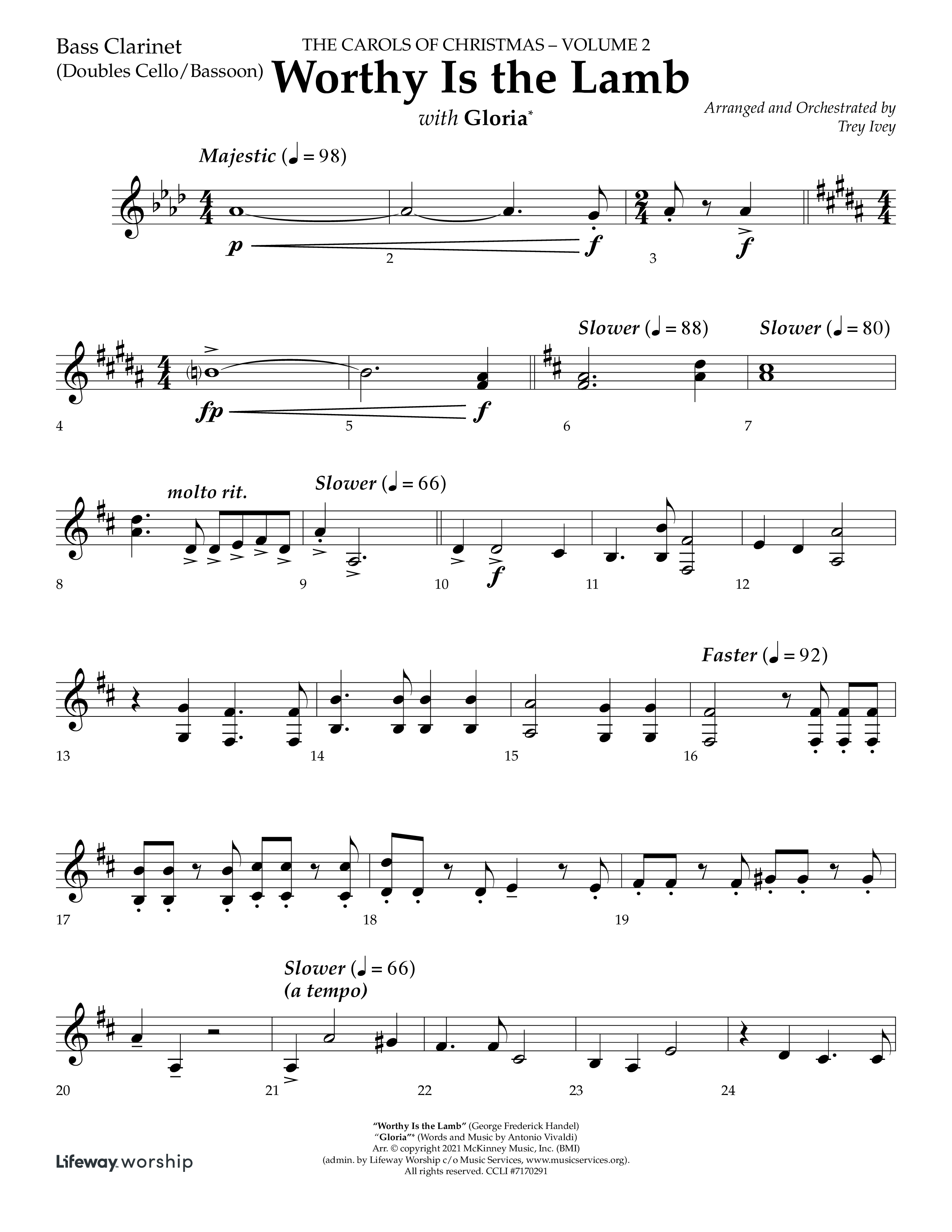 Worthy Is The Lamb (with Gloria) (Choral Anthem SATB) Bass Clarinet (Lifeway Choral / Arr. Trey Ivey)